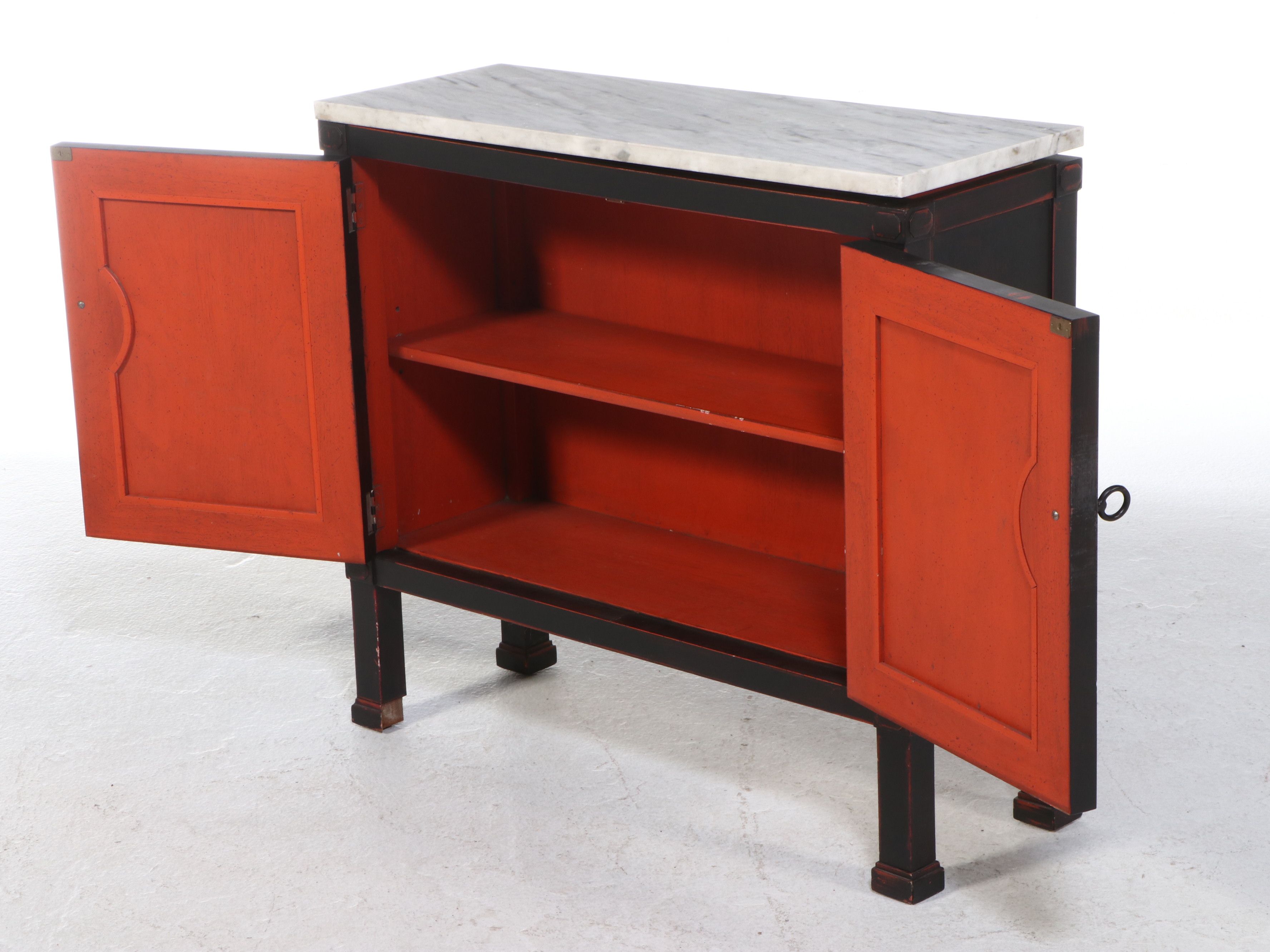 Anglo-Chinese Style Marble Top Painted Wood Cabinet