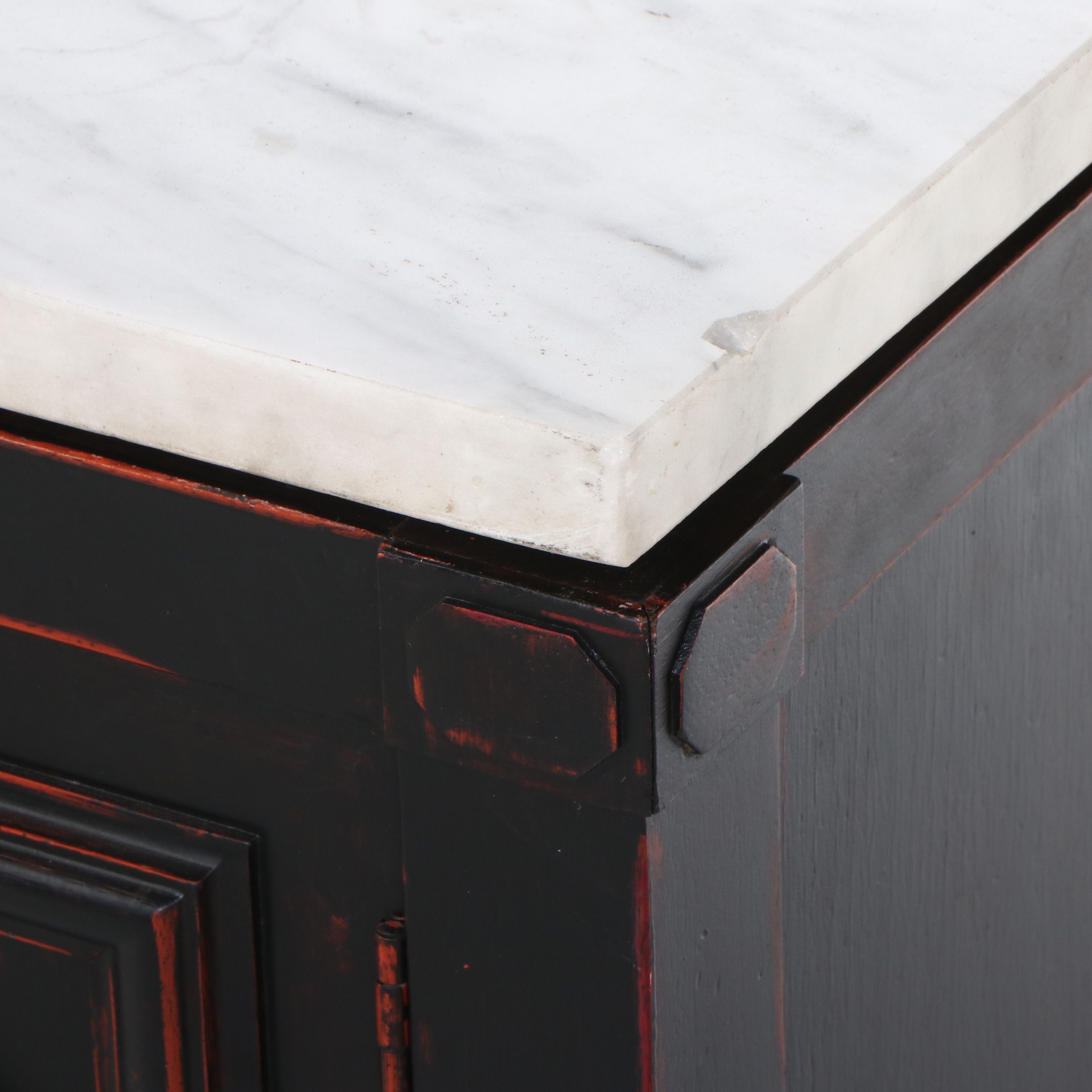 Anglo-Chinese Style Marble Top Painted Wood Cabinet