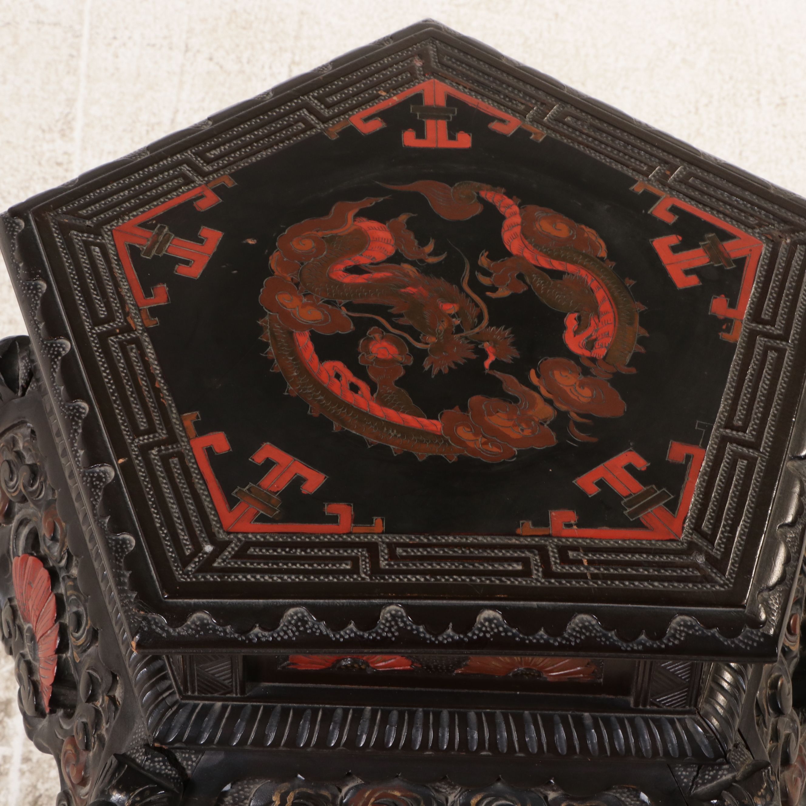 Chinese Carved and Lacquered Wood Stand