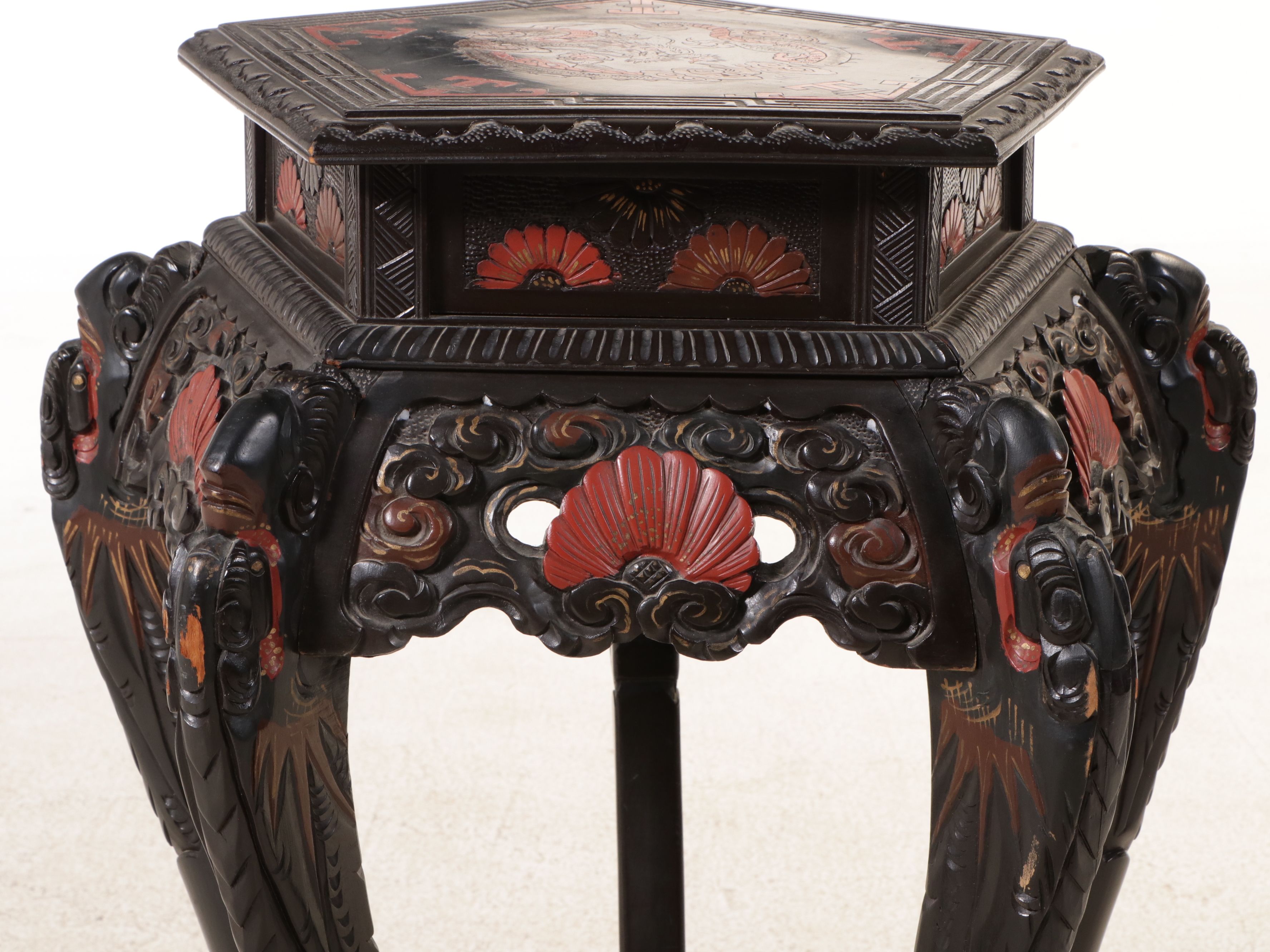 Chinese Carved and Lacquered Wood Stand