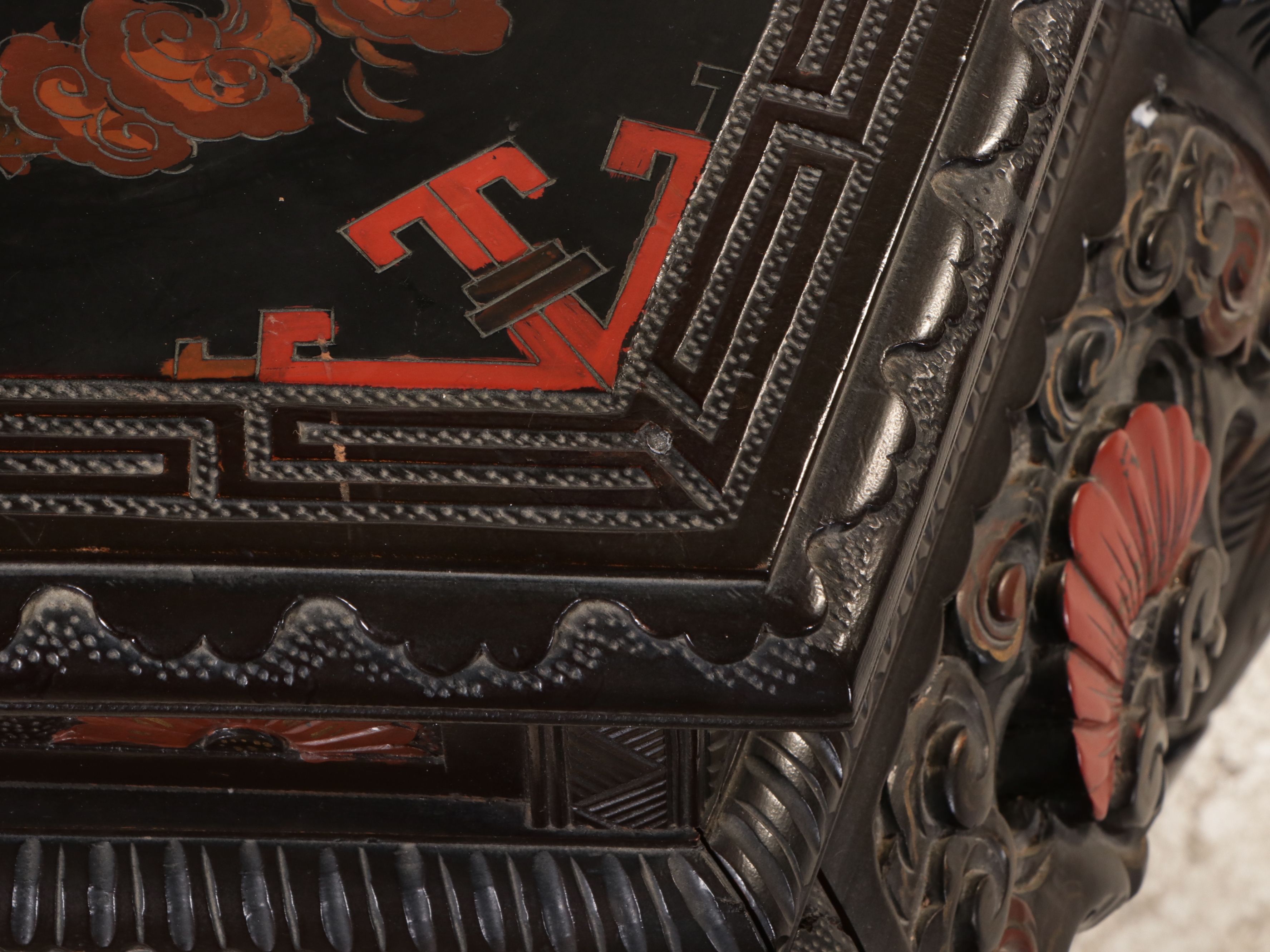 Chinese Carved and Lacquered Wood Stand