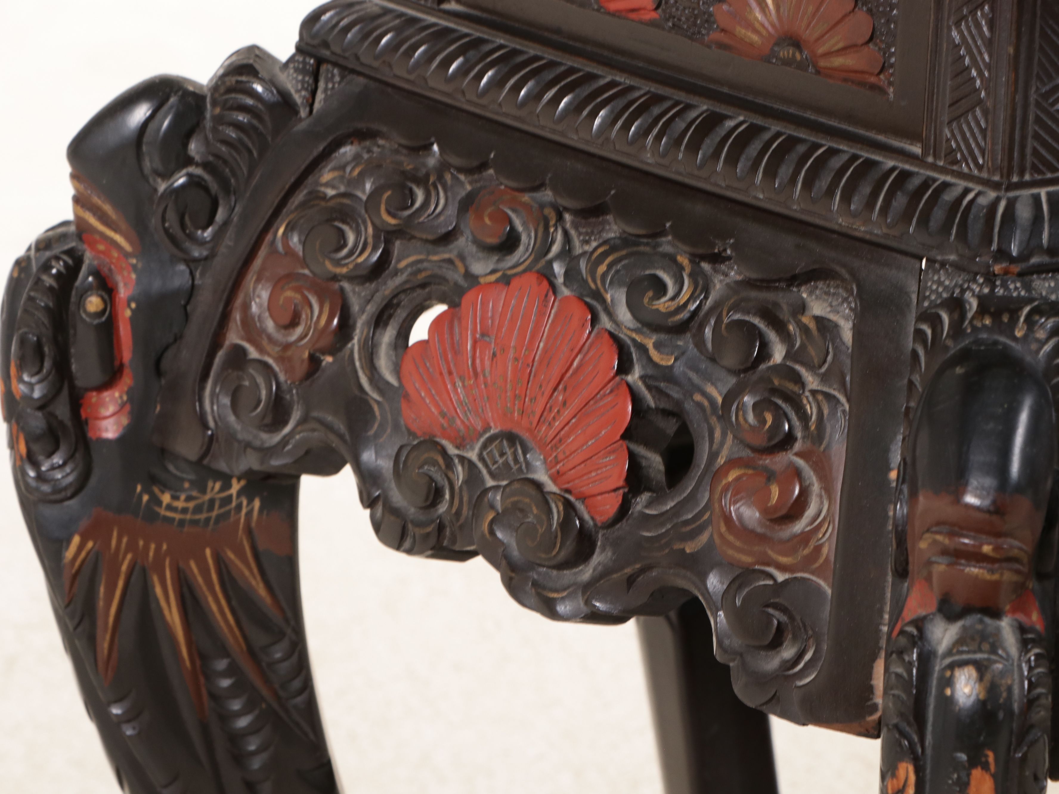 Chinese Carved and Lacquered Wood Stand