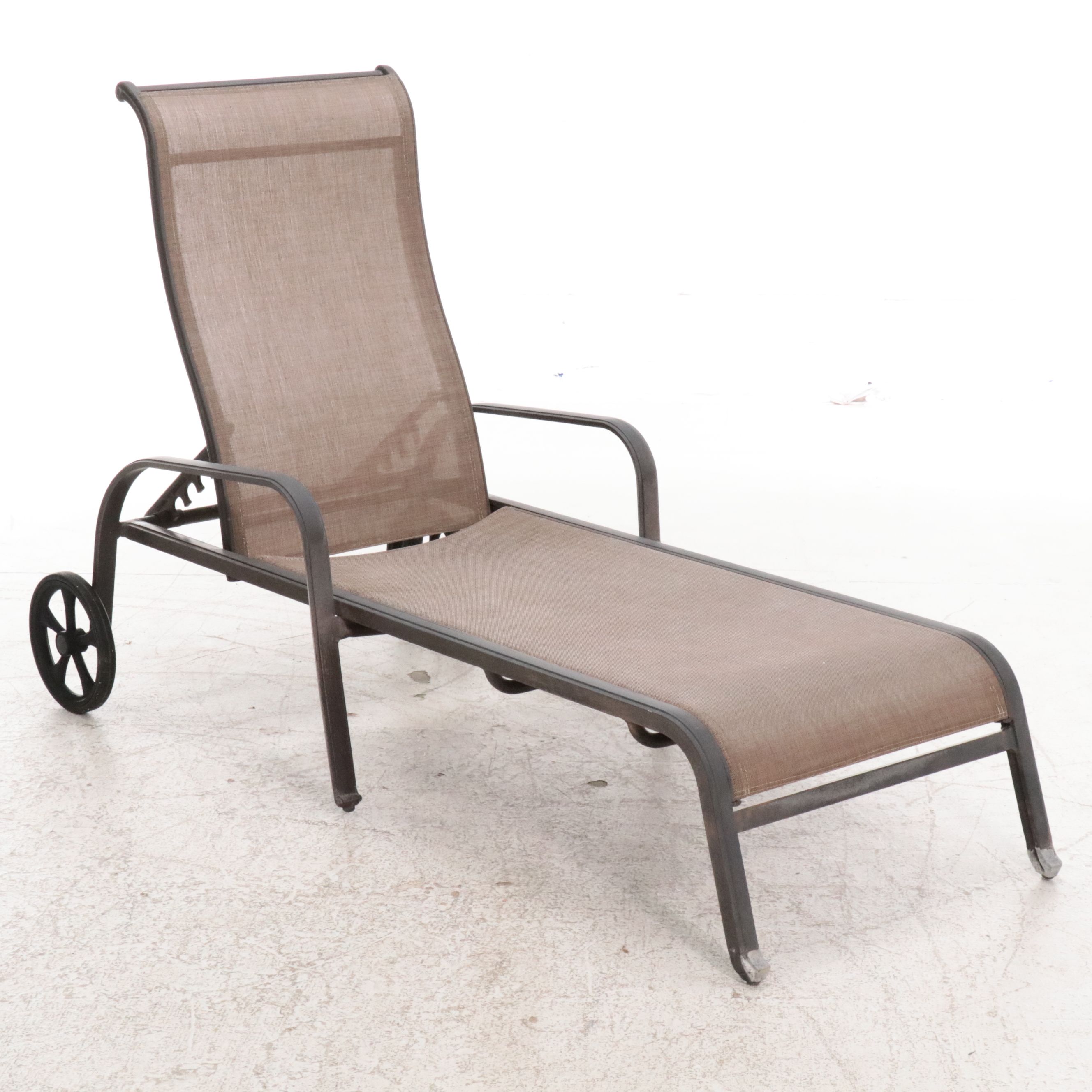 Pair of Contemporary Metal Framed Patio Chaise Lounges