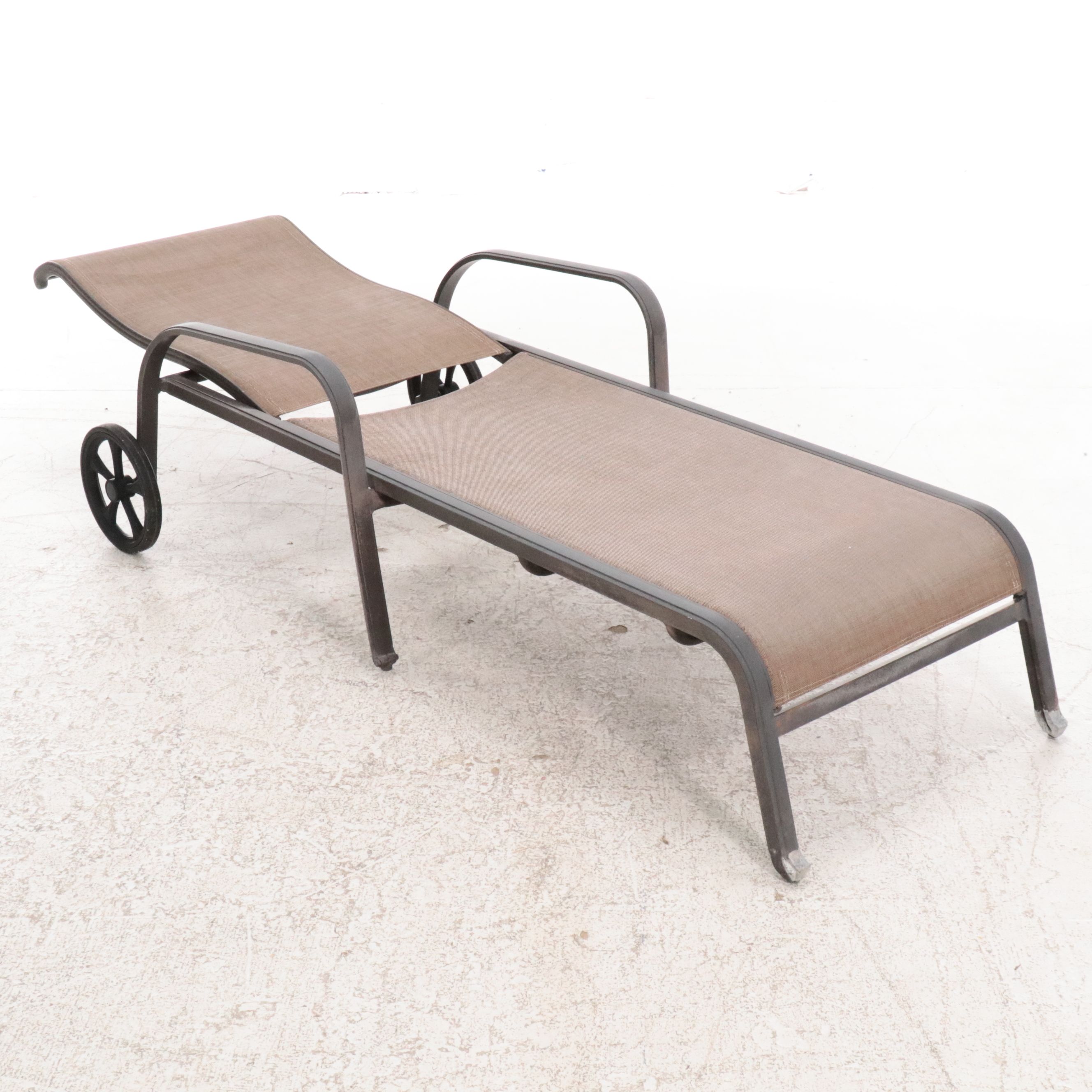 Pair of Contemporary Metal Framed Patio Chaise Lounges