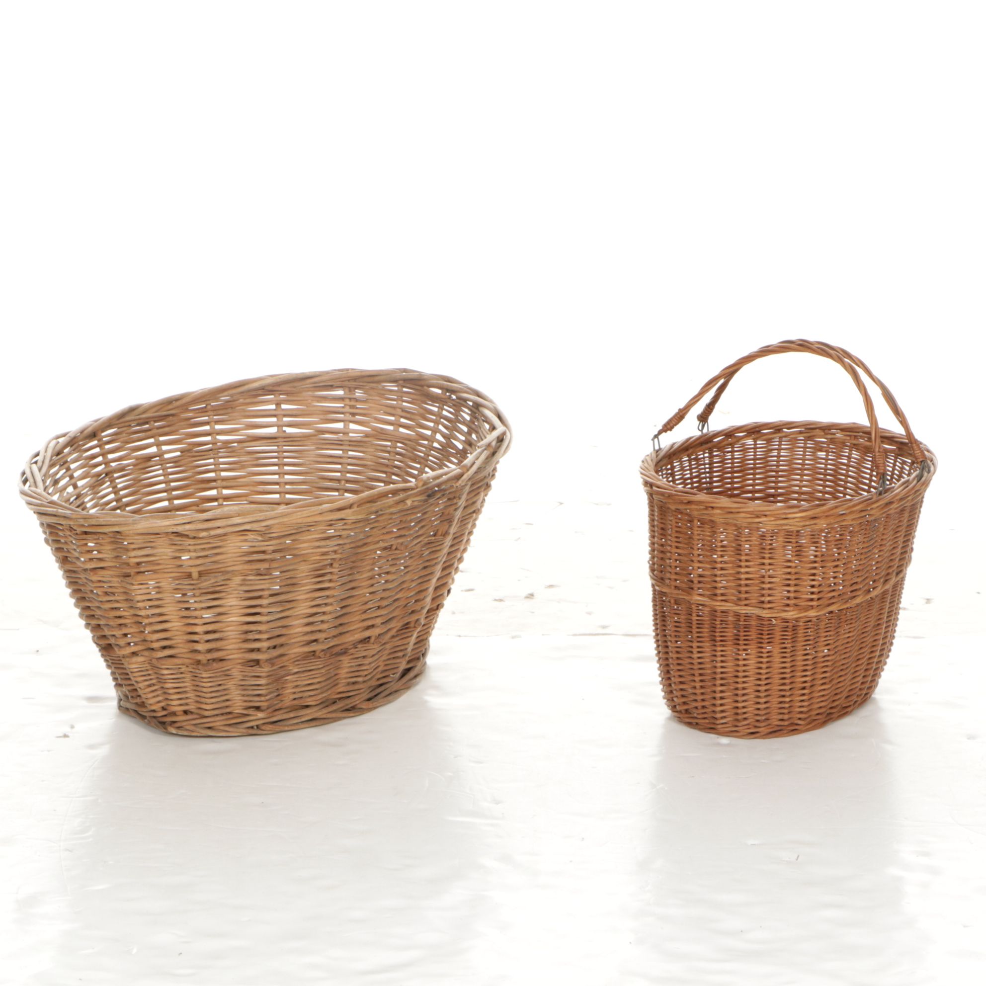 Pima Coiled Basket with Rustic Wood and Other Woven Baskets