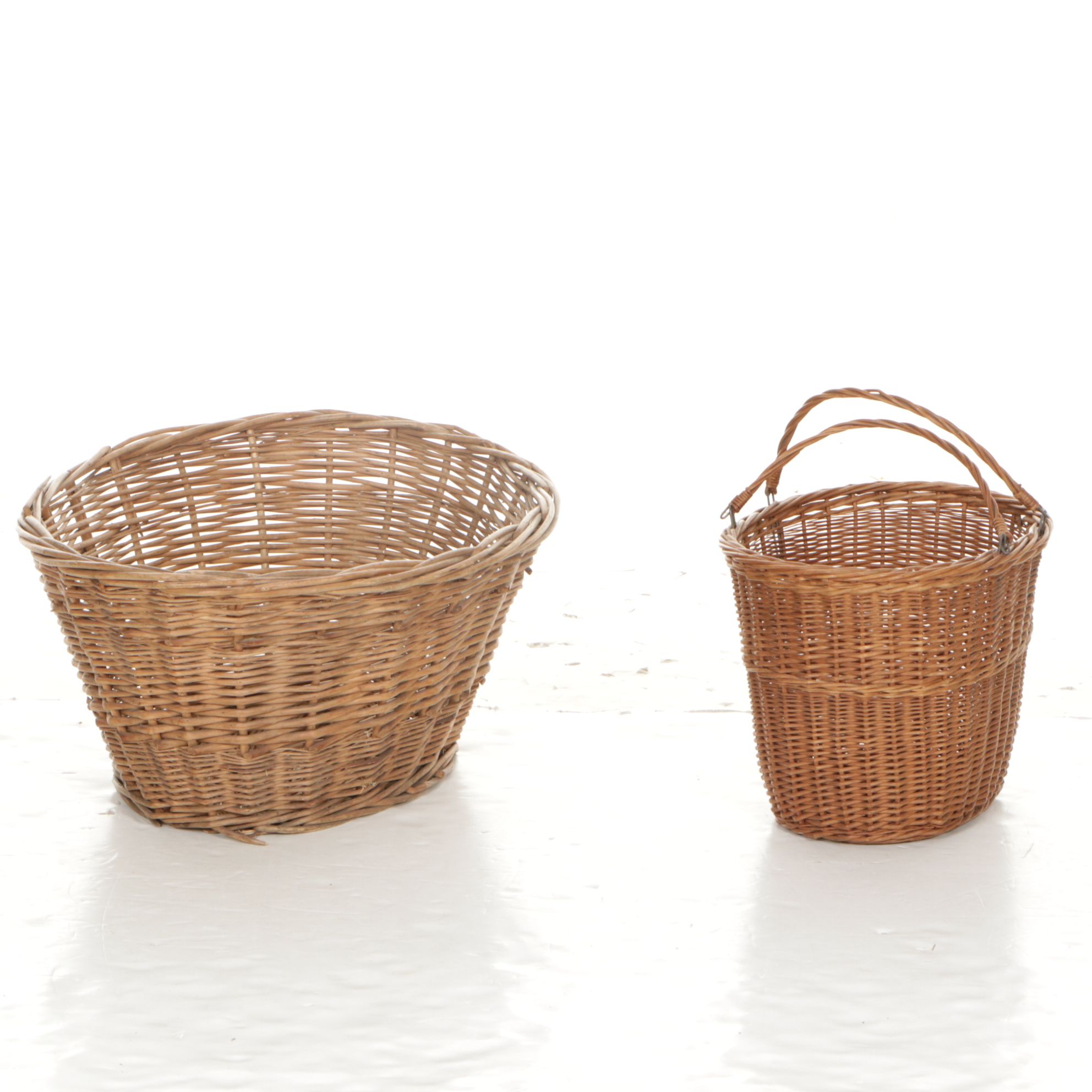 Pima Coiled Basket with Rustic Wood and Other Woven Baskets