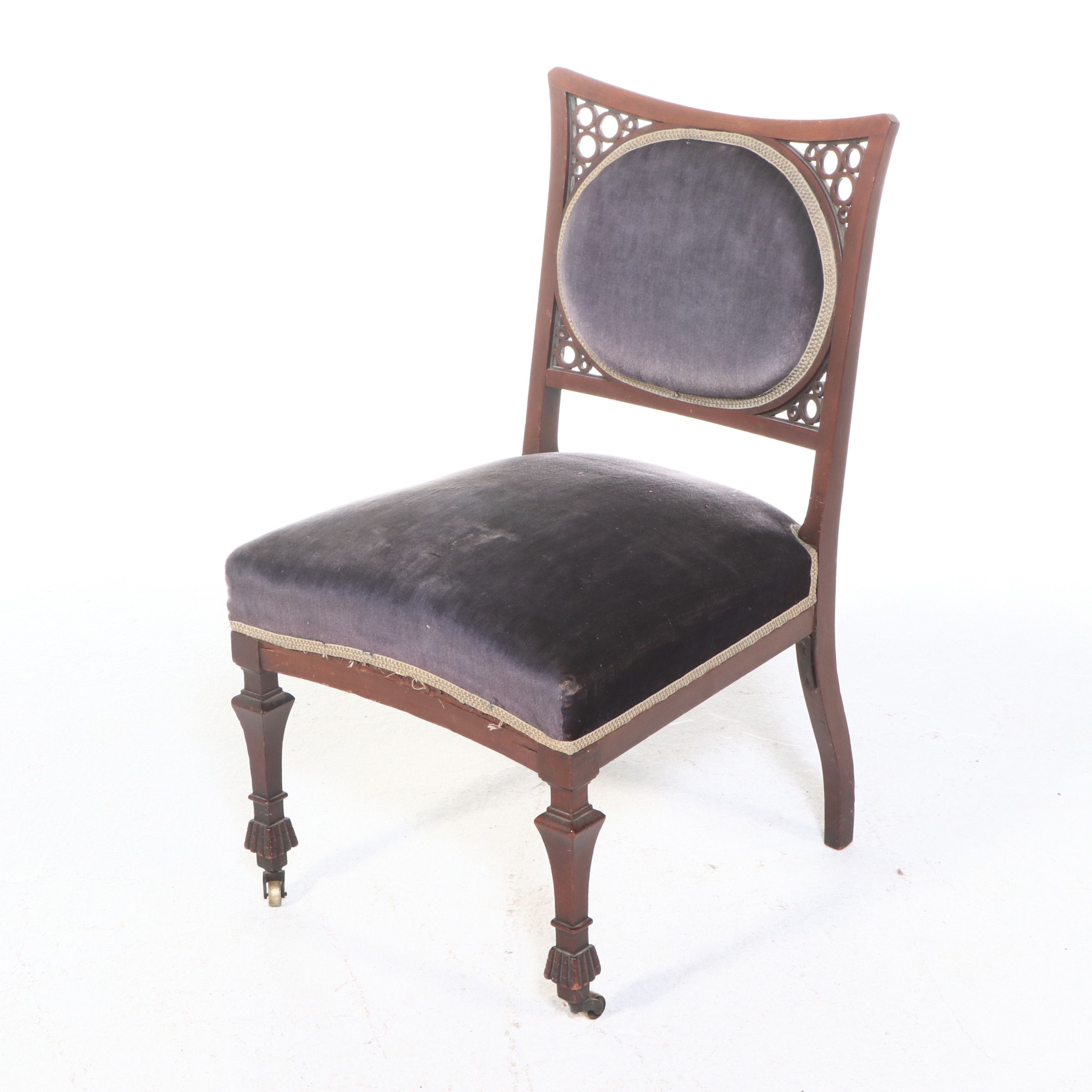 Pair of Victorian Velvet Upholstered Parlor Chairs, 19th Century