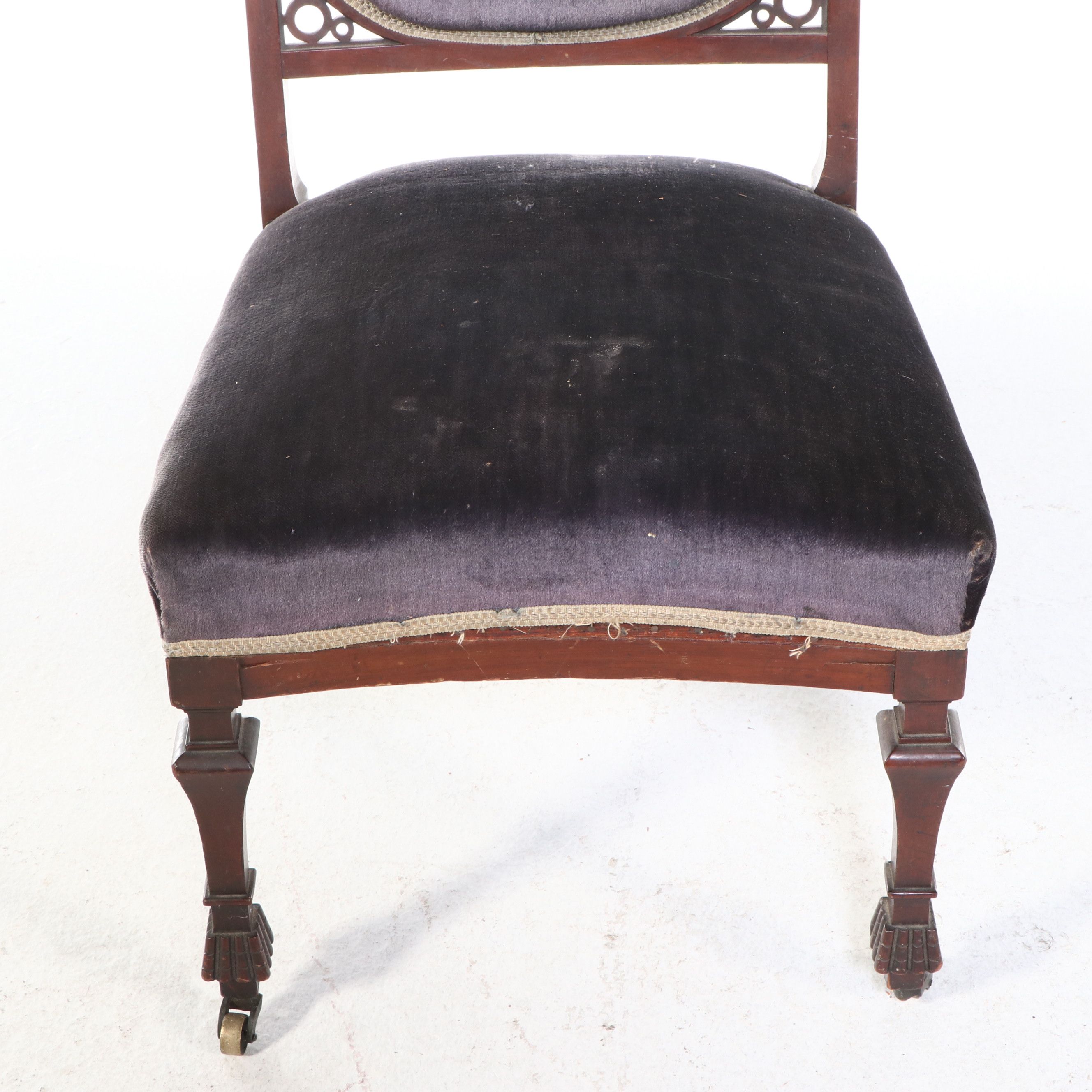 Pair of Victorian Velvet Upholstered Parlor Chairs, 19th Century