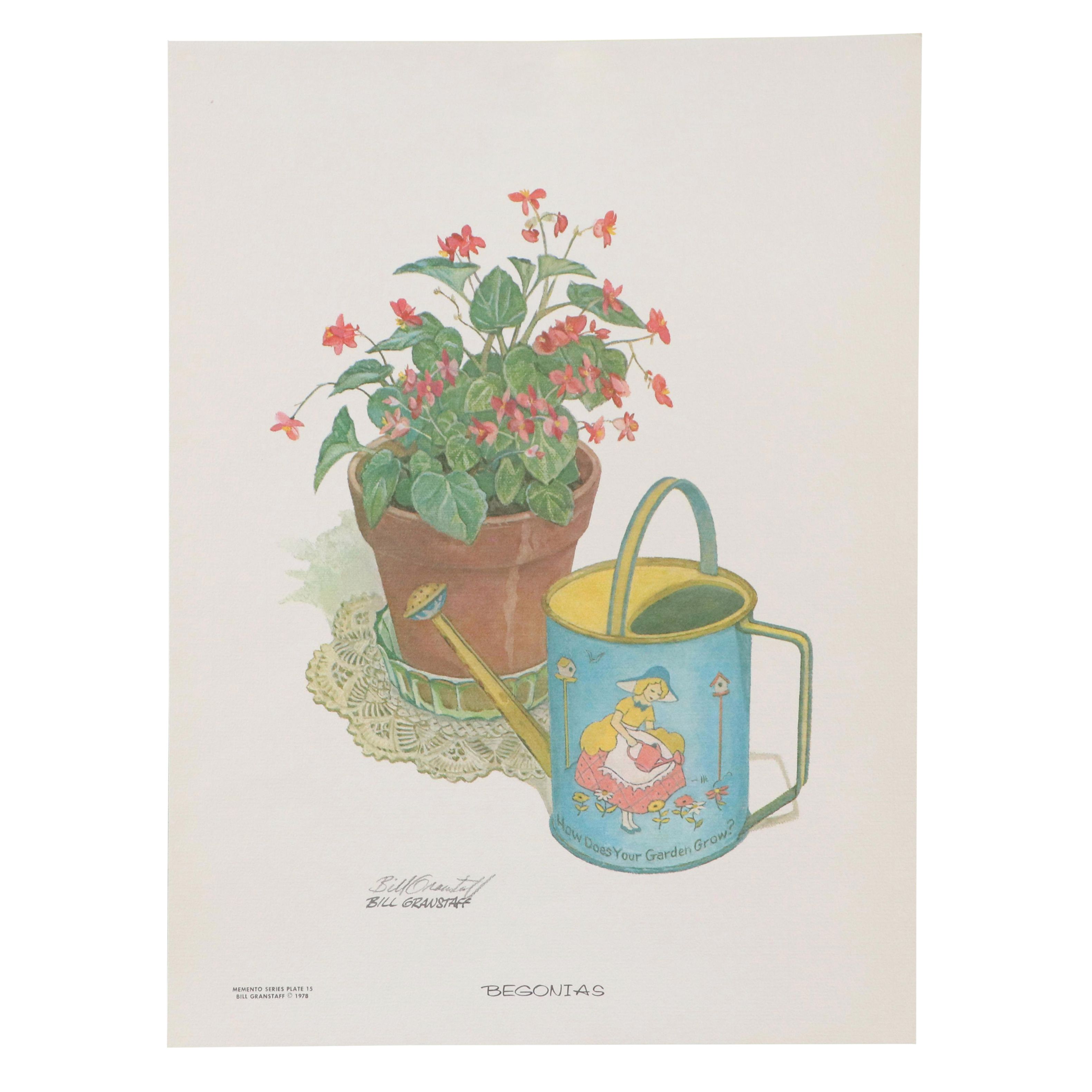 Bill Granstaff Offset Lithograph "Begonias," Circa 1978