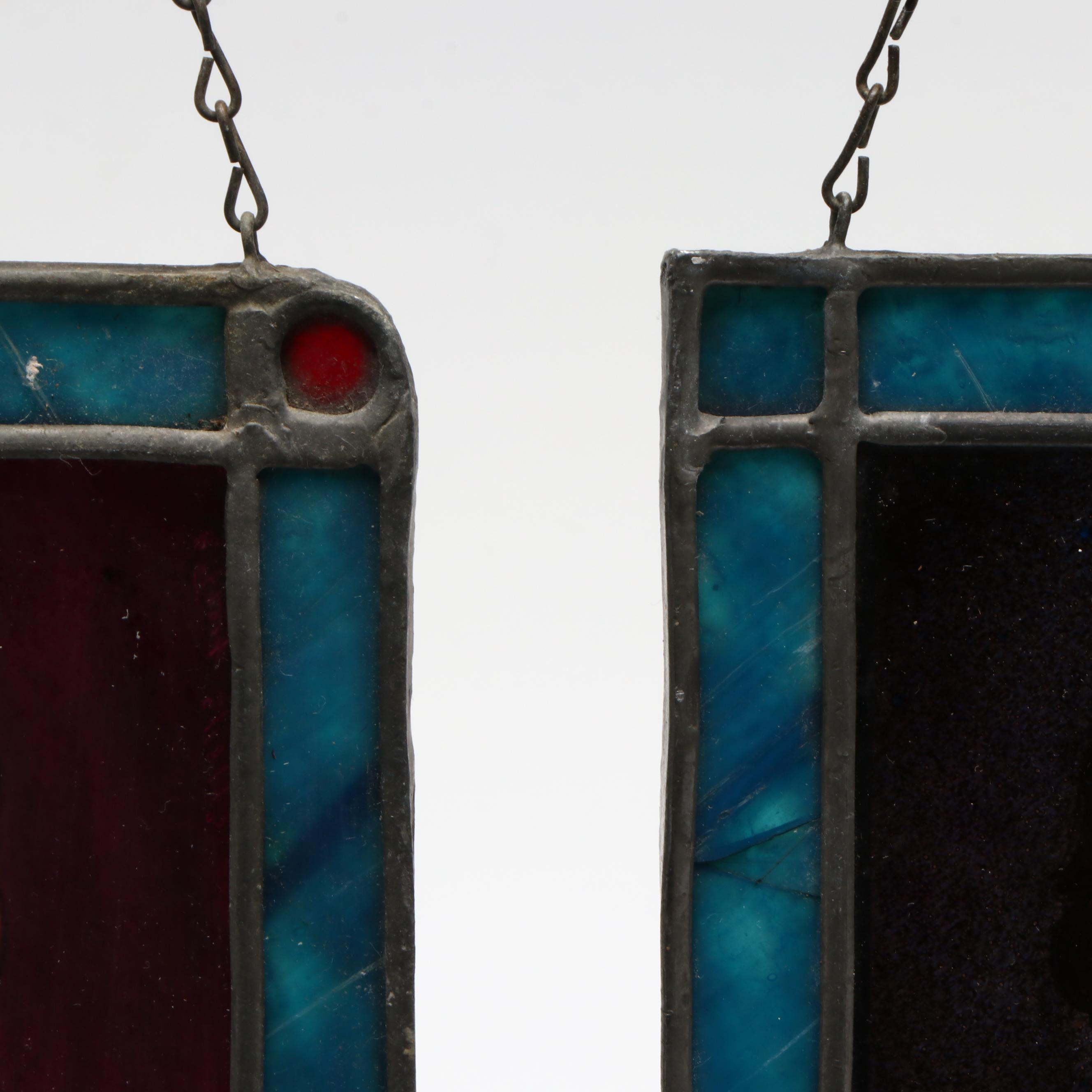 Hand-Painted Beethoven and Woman Stained Glass Portrait Panels