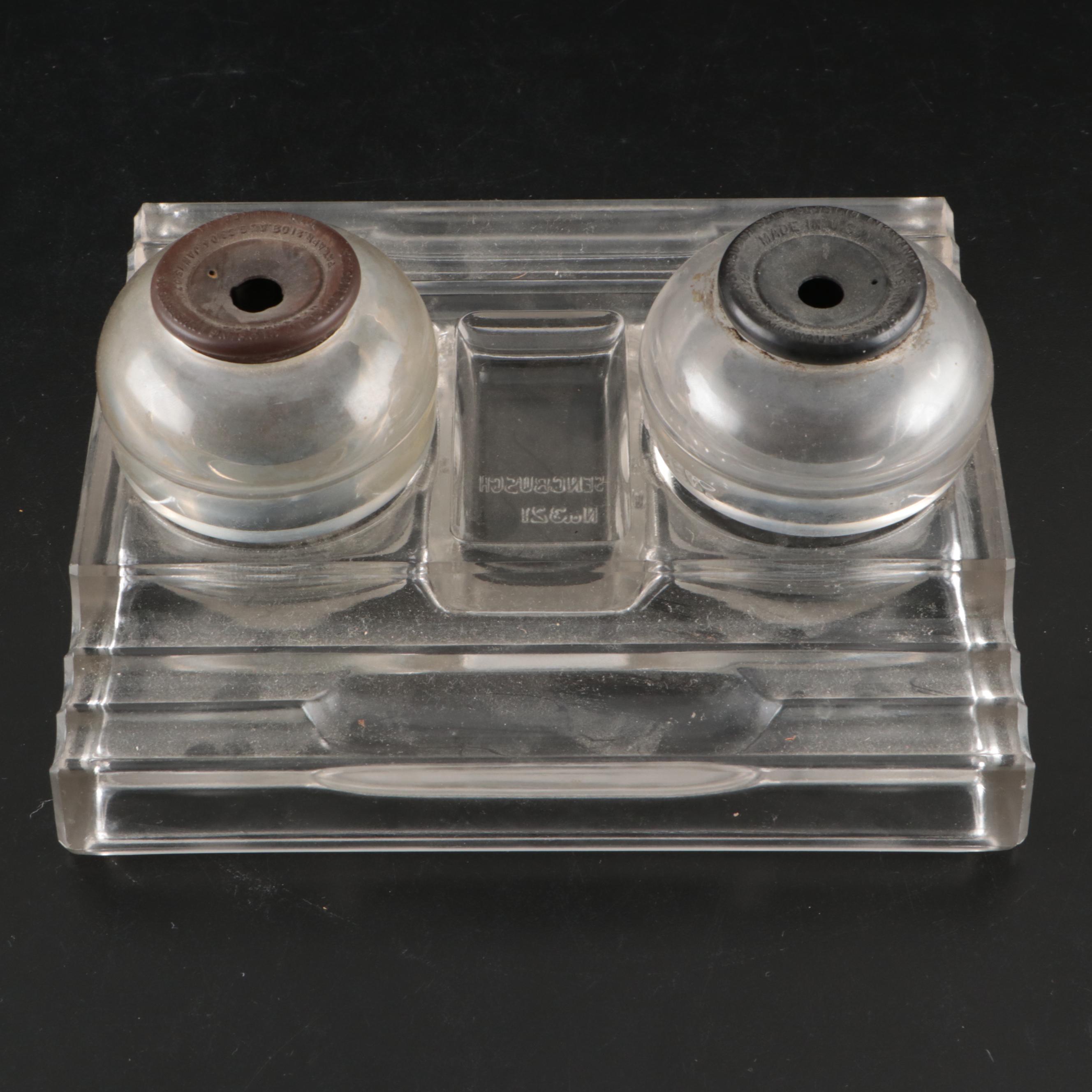 Art Deco Sengbusch Self-Closing Glass Inkstand, Early to Mid-20th Century