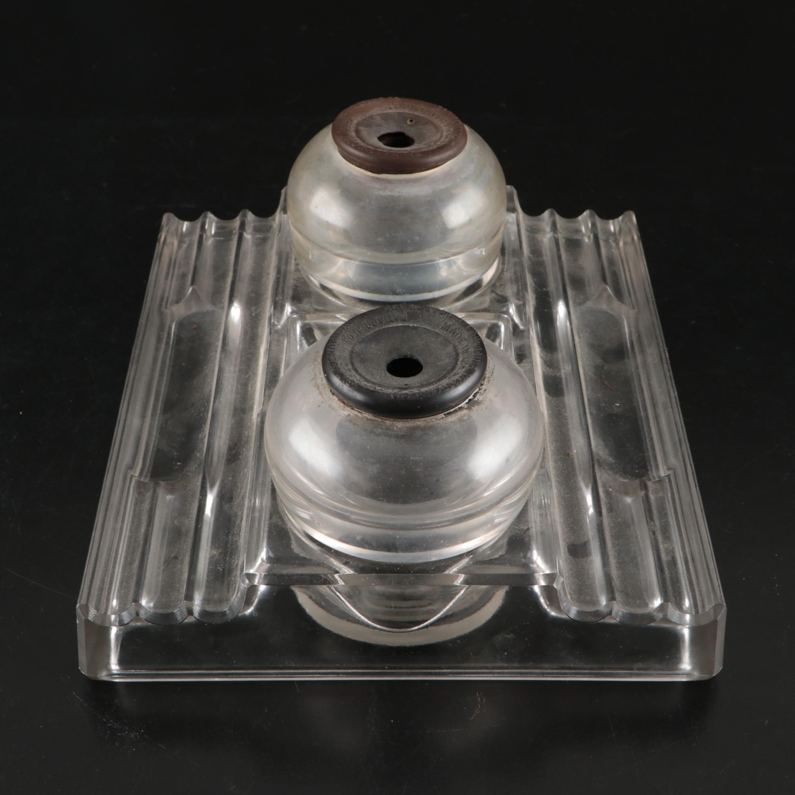 Art Deco Sengbusch Self-Closing Glass Inkstand, Early to Mid-20th Century