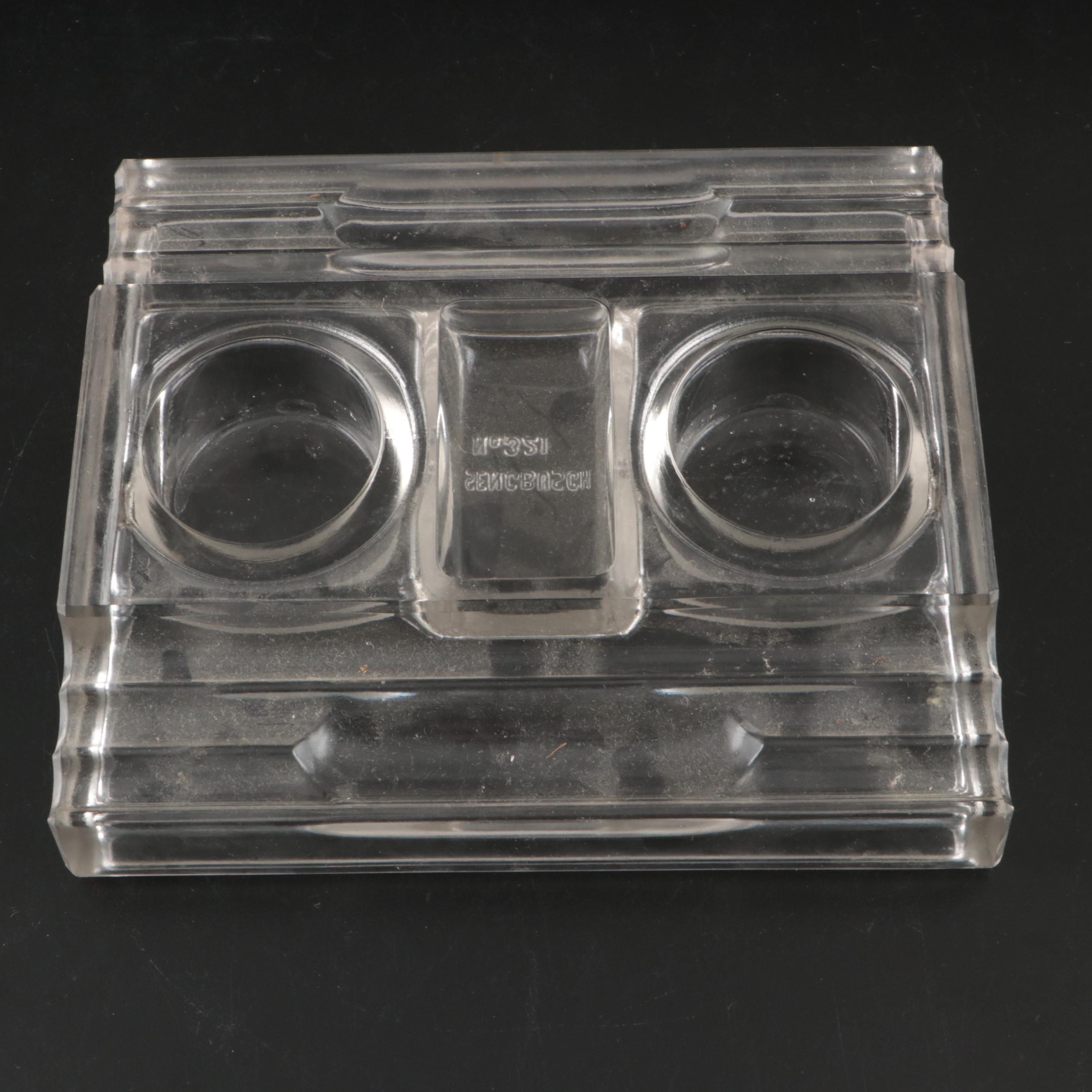 Art Deco Sengbusch Self-Closing Glass Inkstand, Early to Mid-20th Century