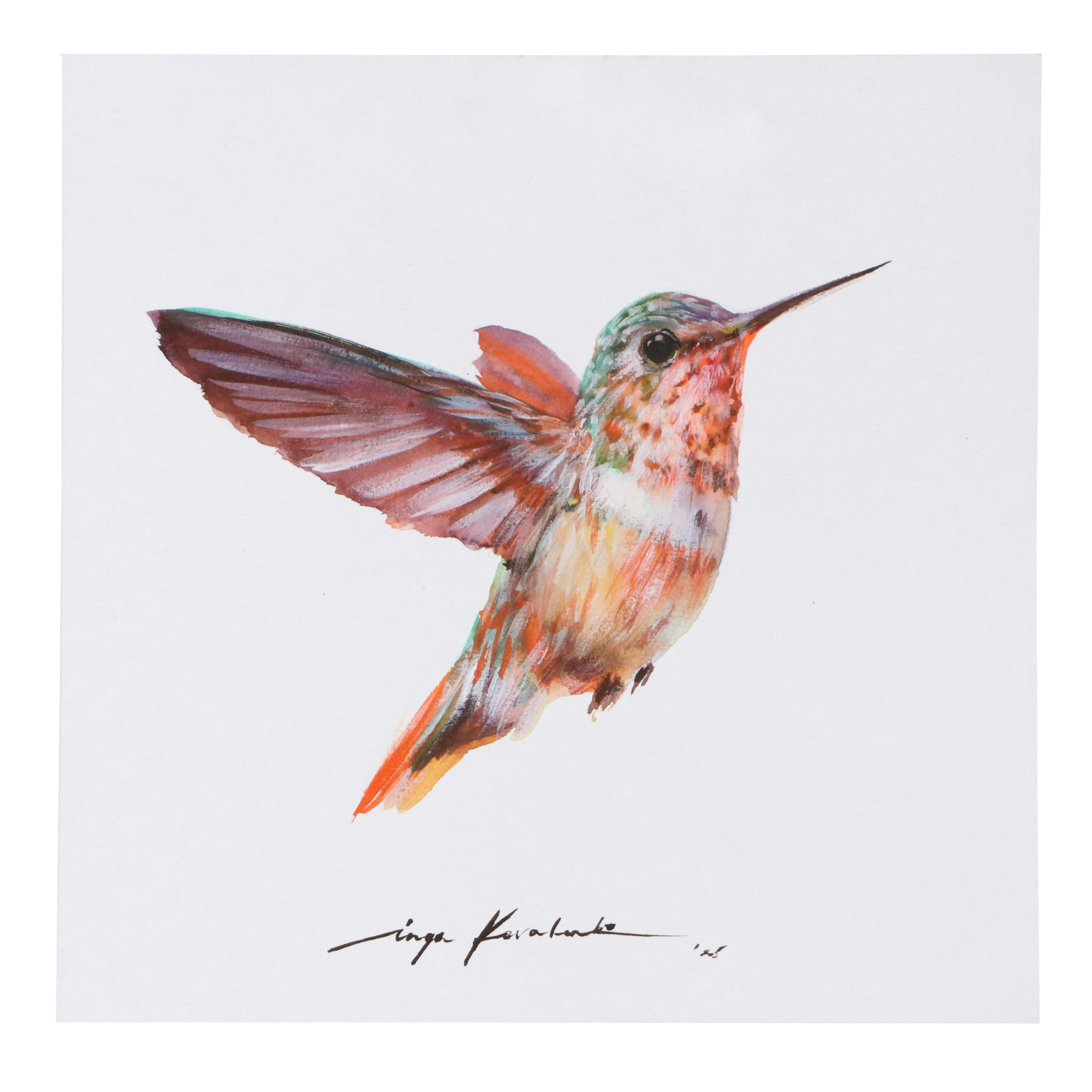 Inga Kovalenko Watercolor Painting of Hummingbird, 2025