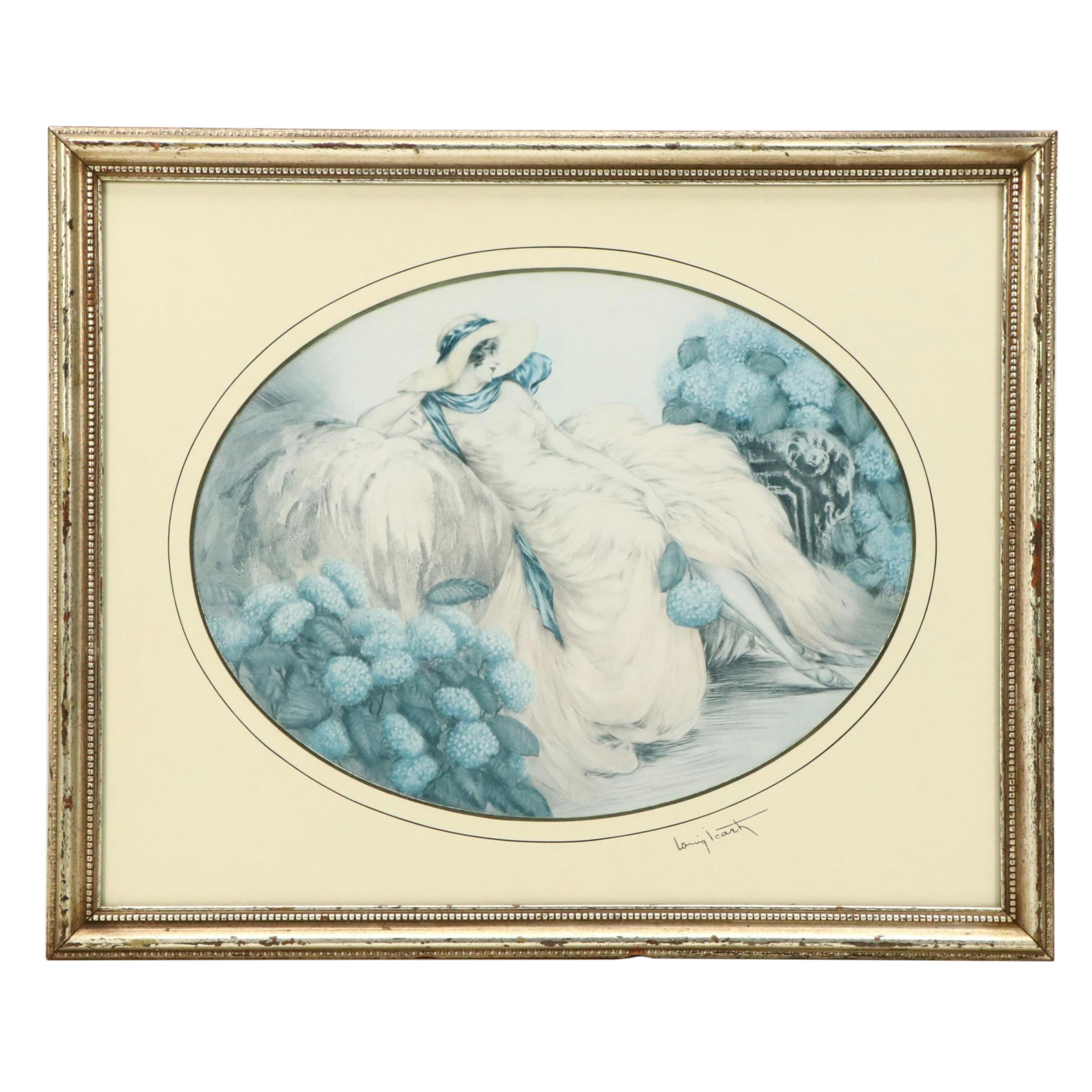 After Louis Icart Halftone "Les Hortensias"