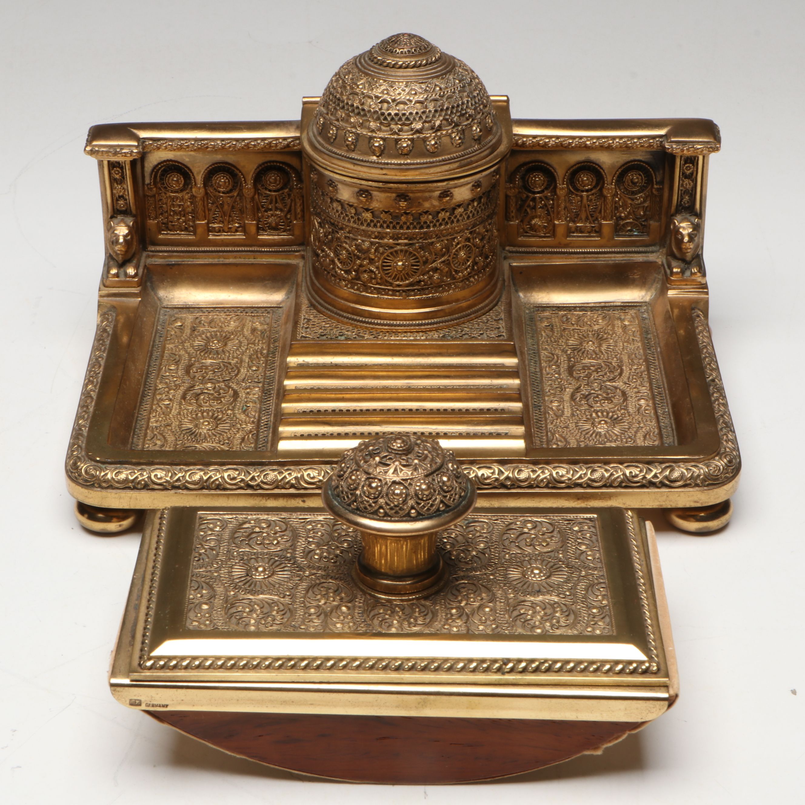 Erhard & Söhne Jugendstil Brass Inkwell and Ink Blotter, Early 20th Century