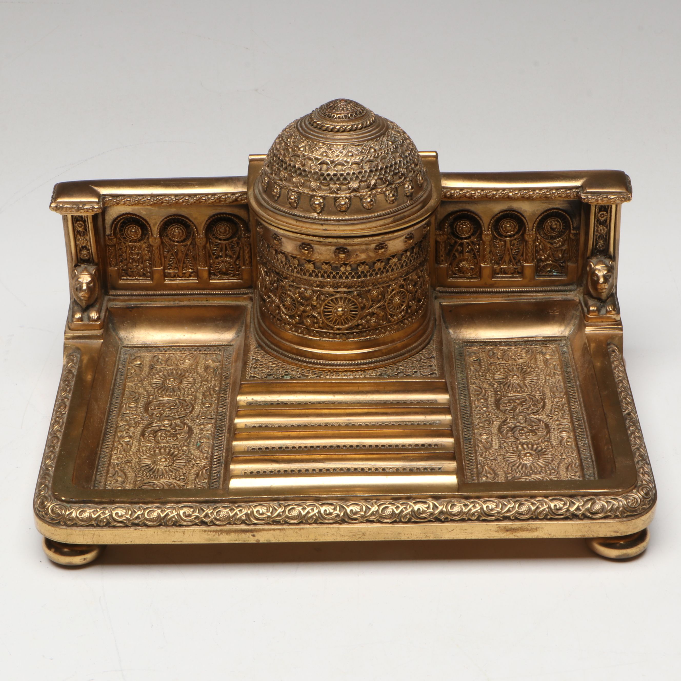 Erhard & Söhne Jugendstil Brass Inkwell and Ink Blotter, Early 20th Century