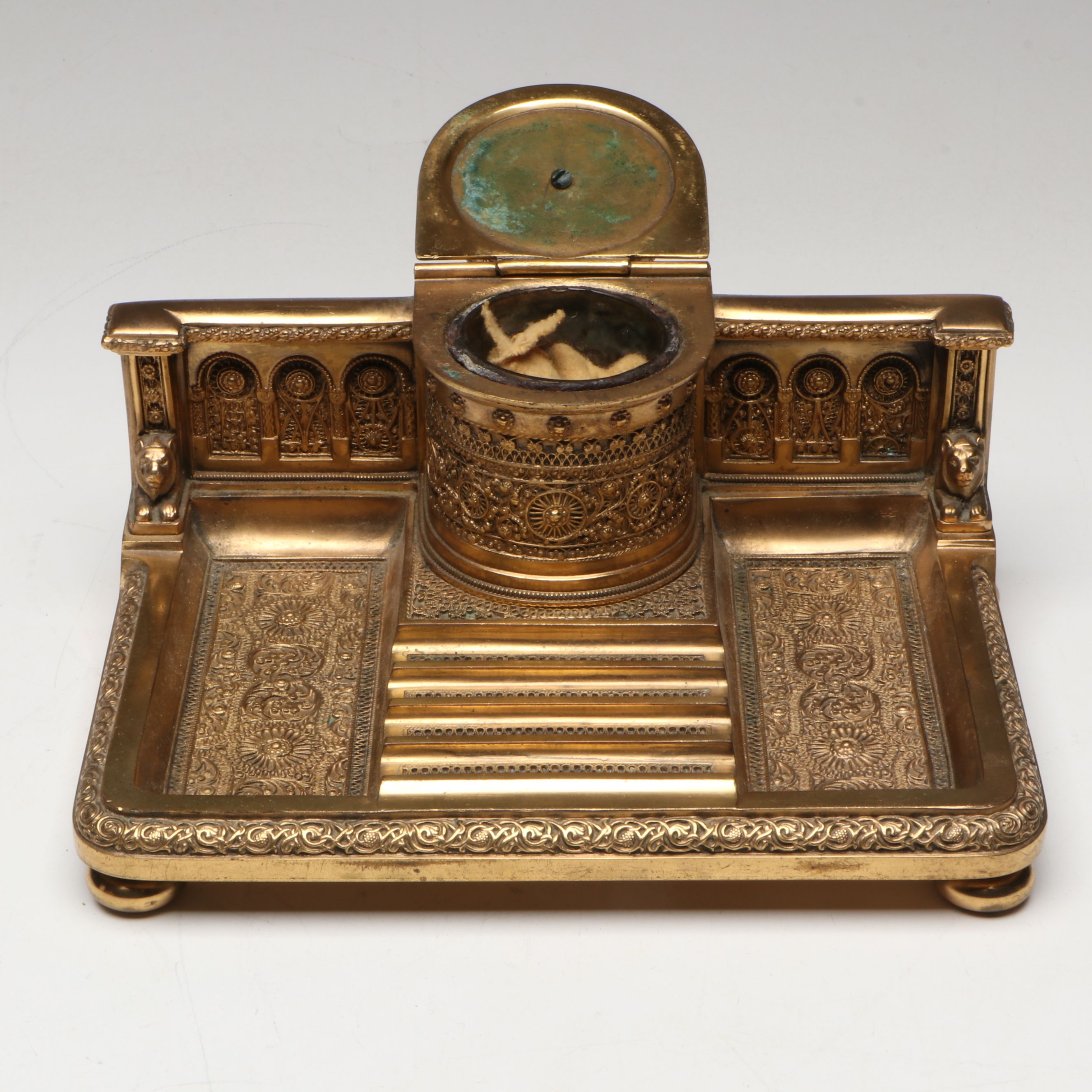 Erhard & Söhne Jugendstil Brass Inkwell and Ink Blotter, Early 20th Century