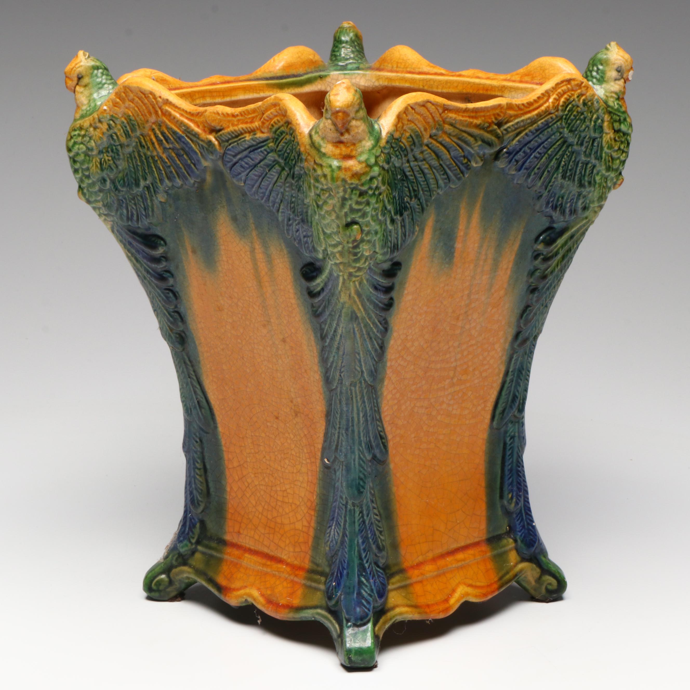 Majolica Parrot Planter