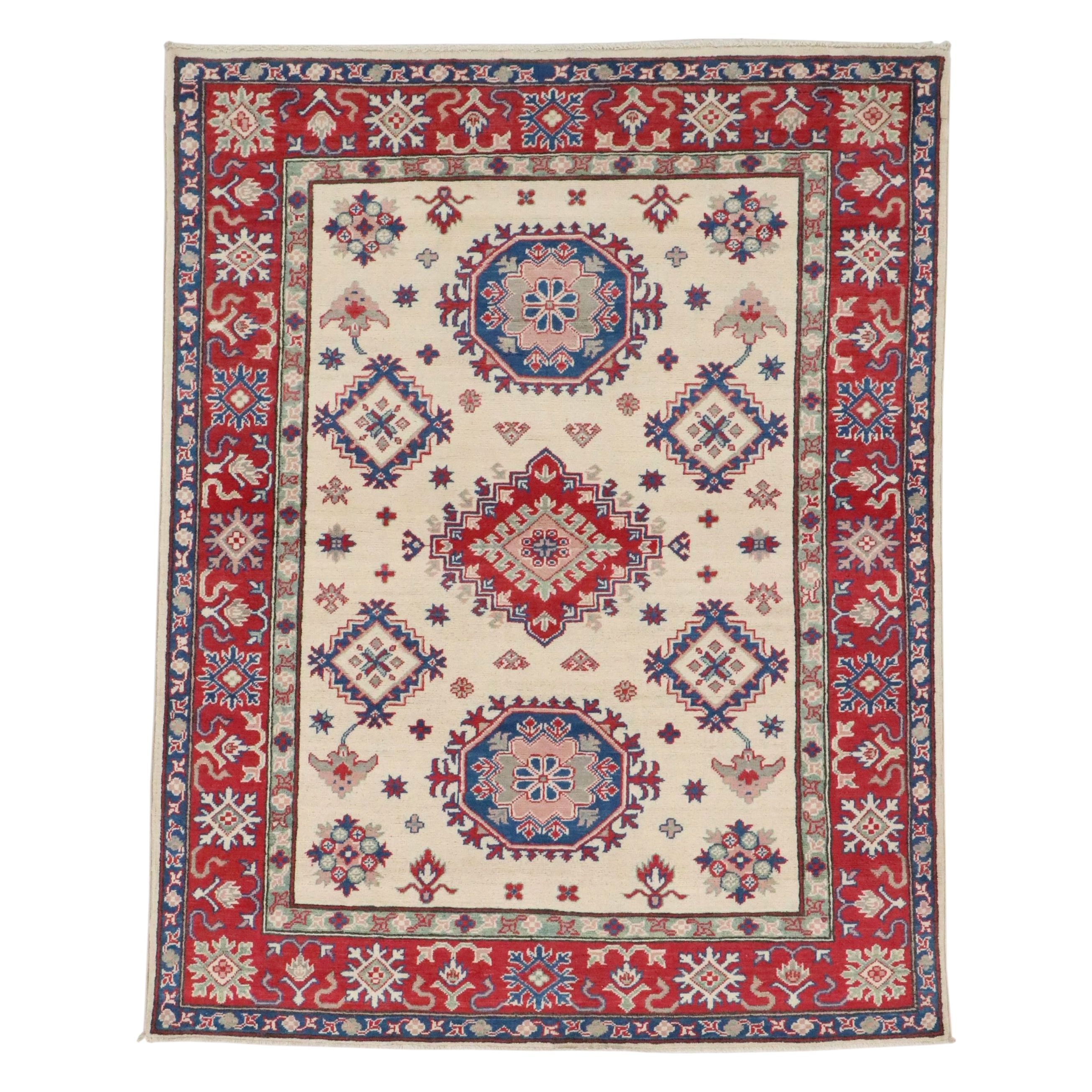 4'11 x 6'4 Hand-Knotted Pakistani Kazak Area Rug