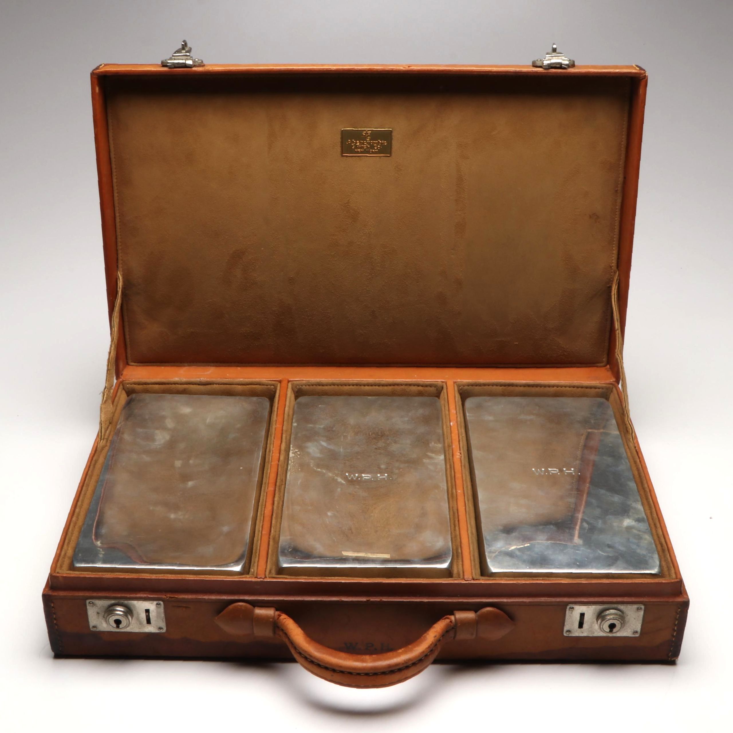 Abercrombie & Fitch Co. Silver Plate Bottles with Leather Carry Case