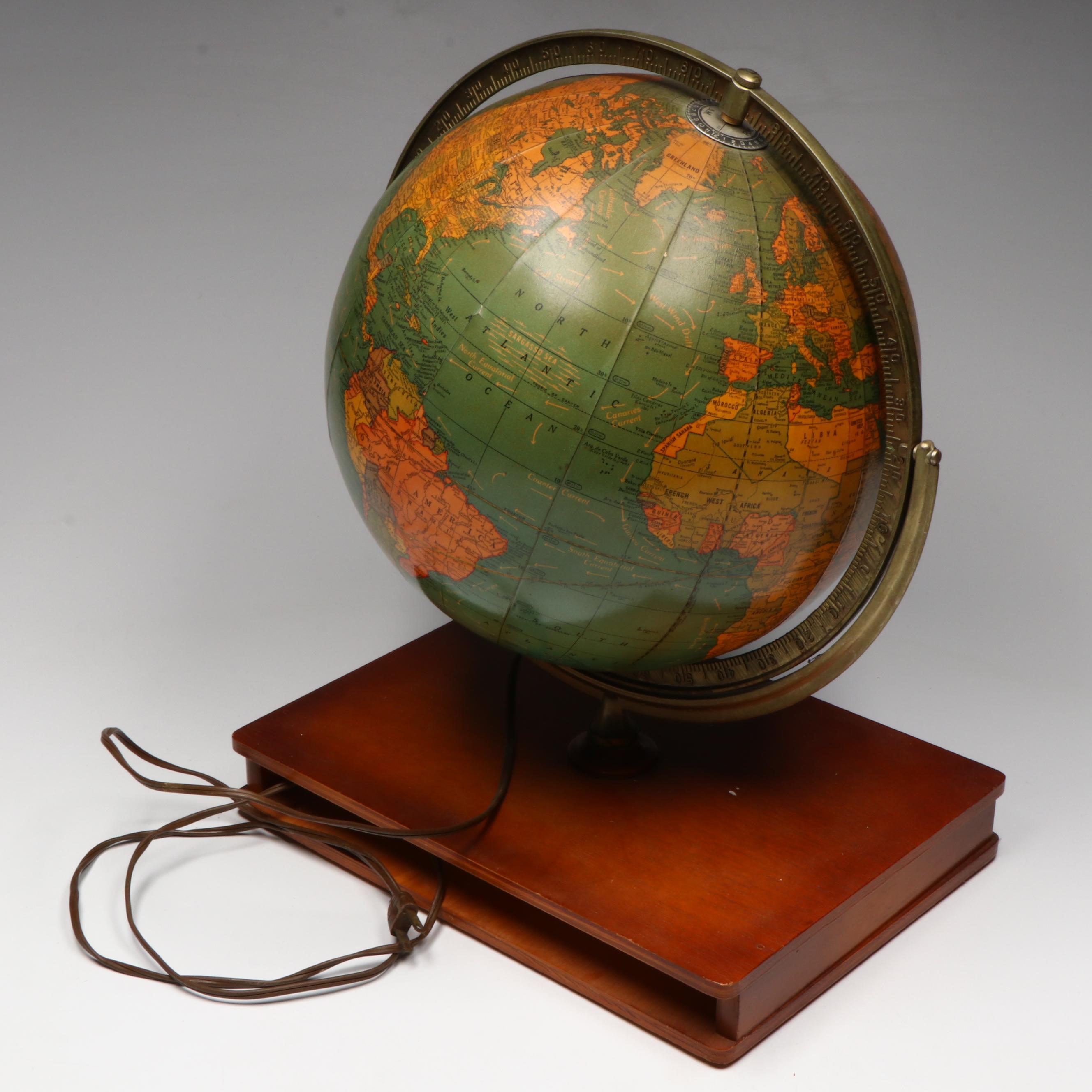 Cram's Terrestrial Illuminated Desk Globe, Vintage