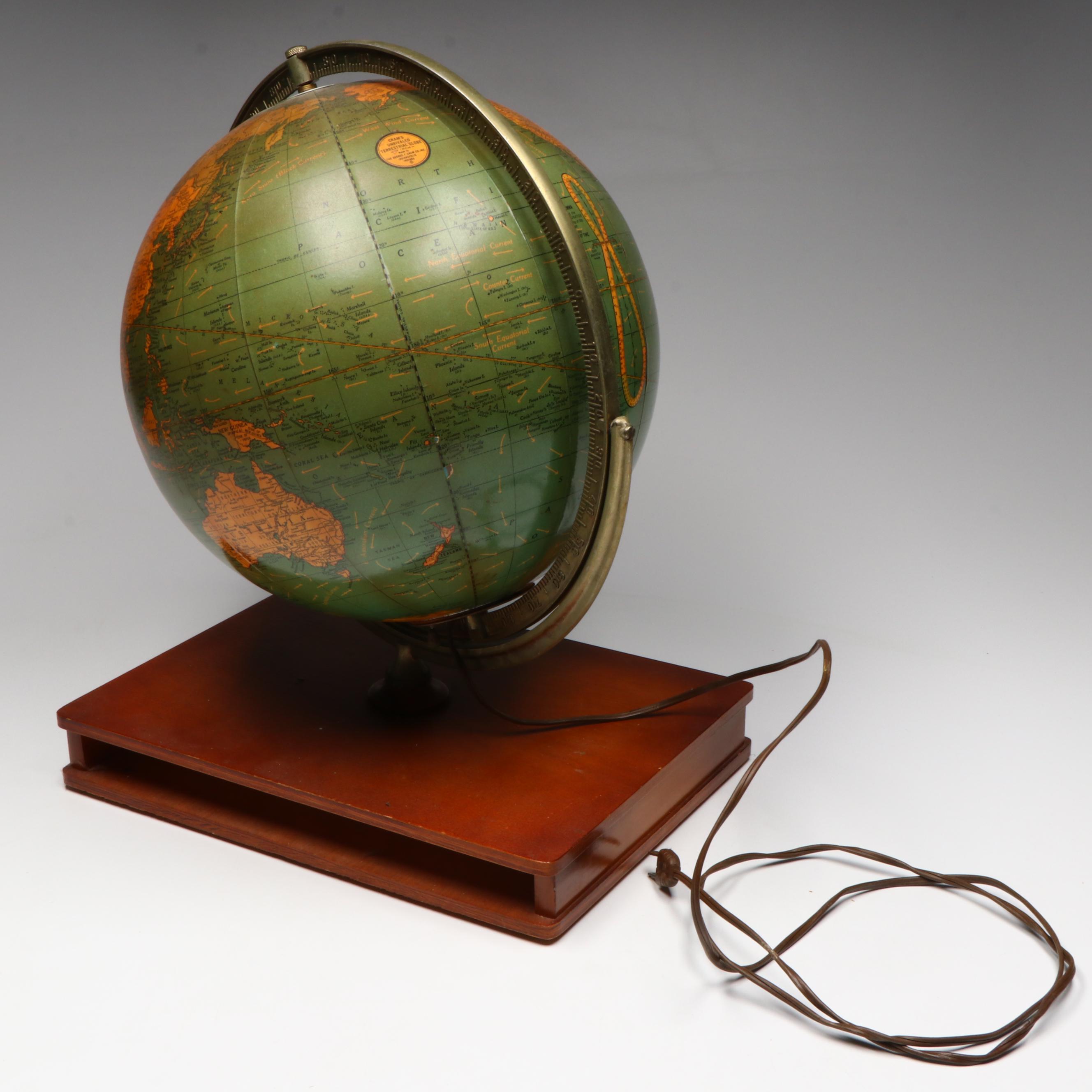 Cram's Terrestrial Illuminated Desk Globe, Vintage