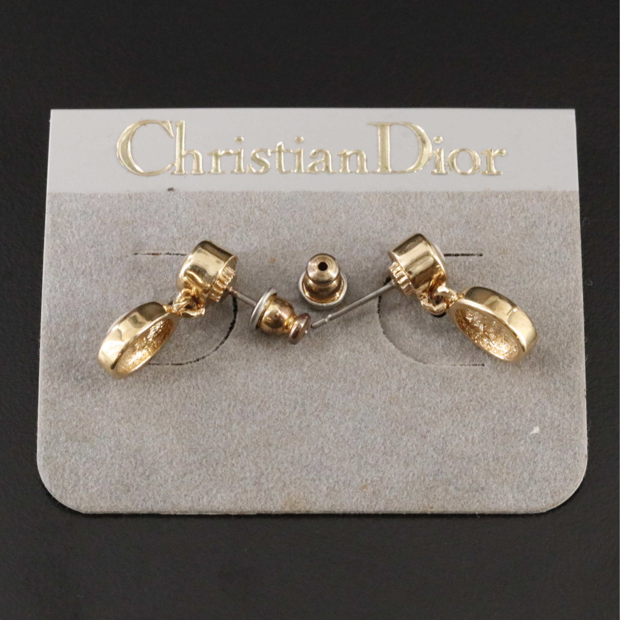 Christian Dior Glass Crystal and Faux Pearl Drop Earrings