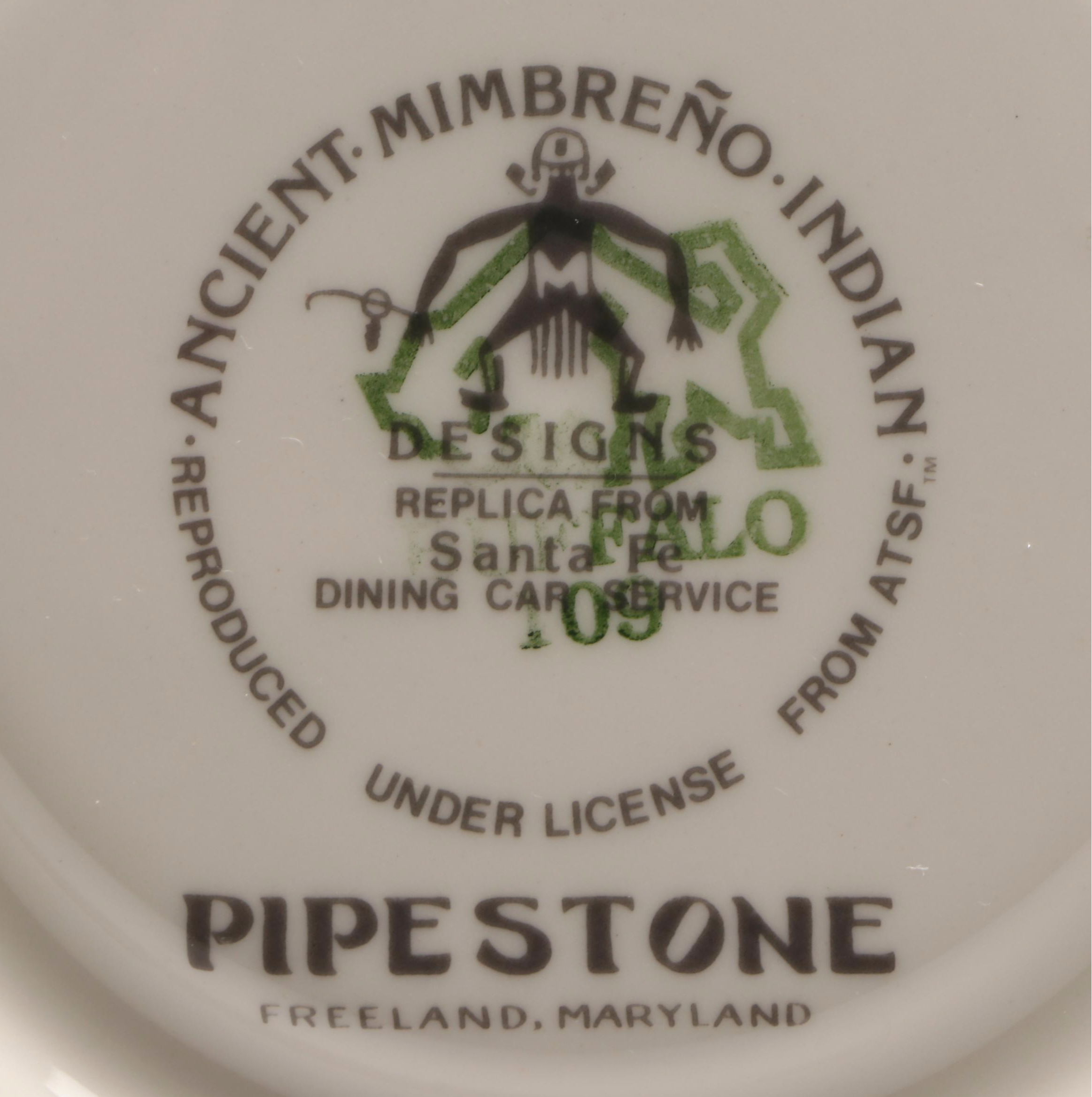 Pipestone Buffalo China Reproduction "Mimbreno" Santa Fe Railroad China