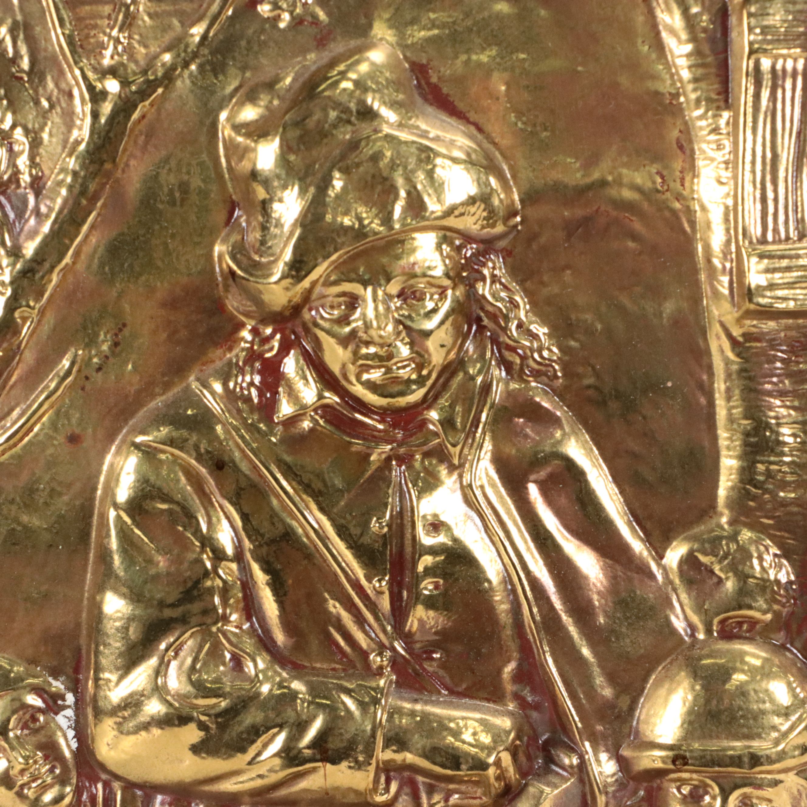 Continental Brass Repoussé Fireplace Screen with Heraldic Eagle Bellows