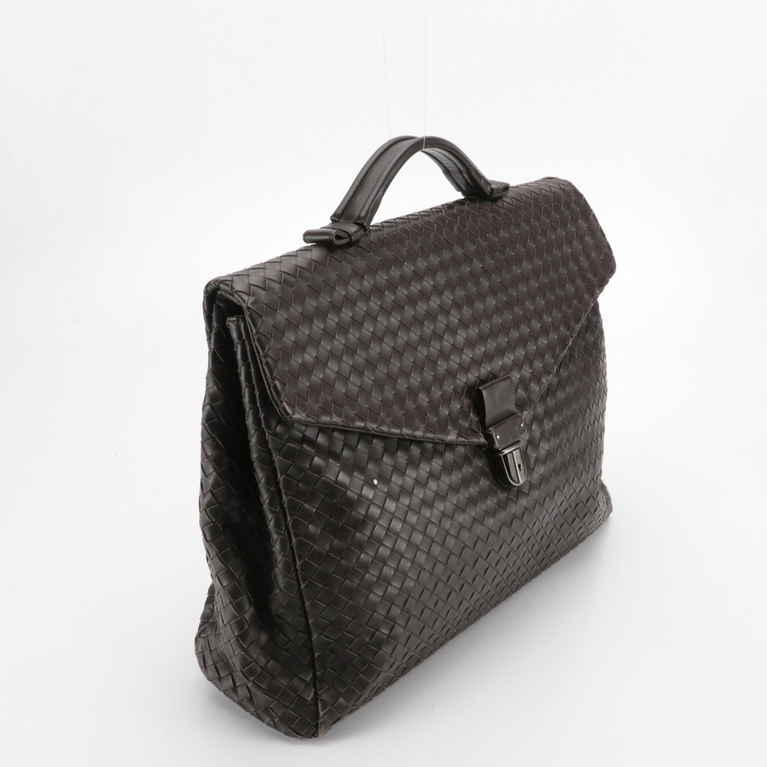 Bottega Veneta Business Briefcase Bag in Dark Brown Intrecciato Leather