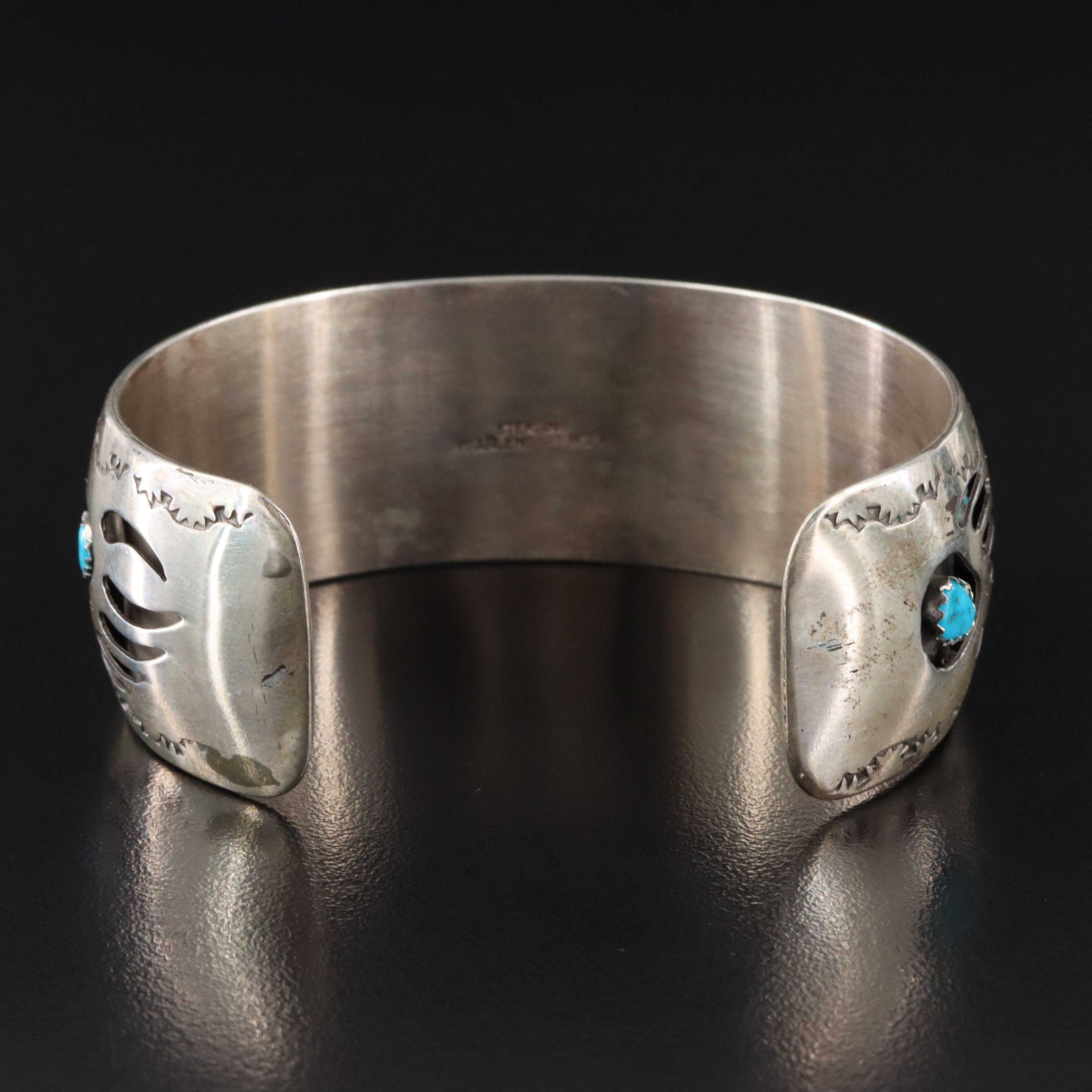 Pearlene Spencer Navajo Diné Sterling Turquoise Bear Paw Overlay Cuff