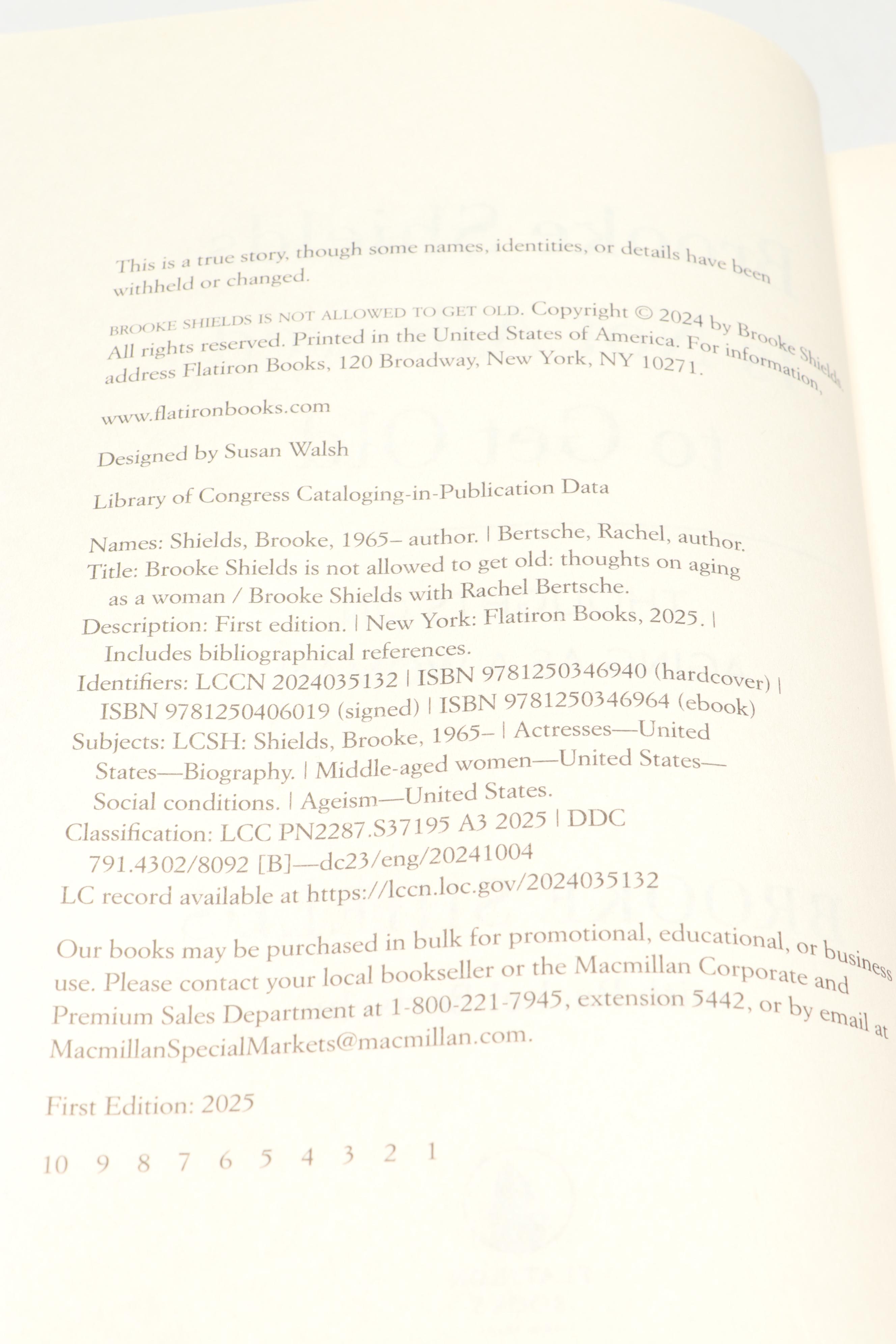 Signed First Edition "Brooke Shields Is Not Allowed to Get Old," 2025