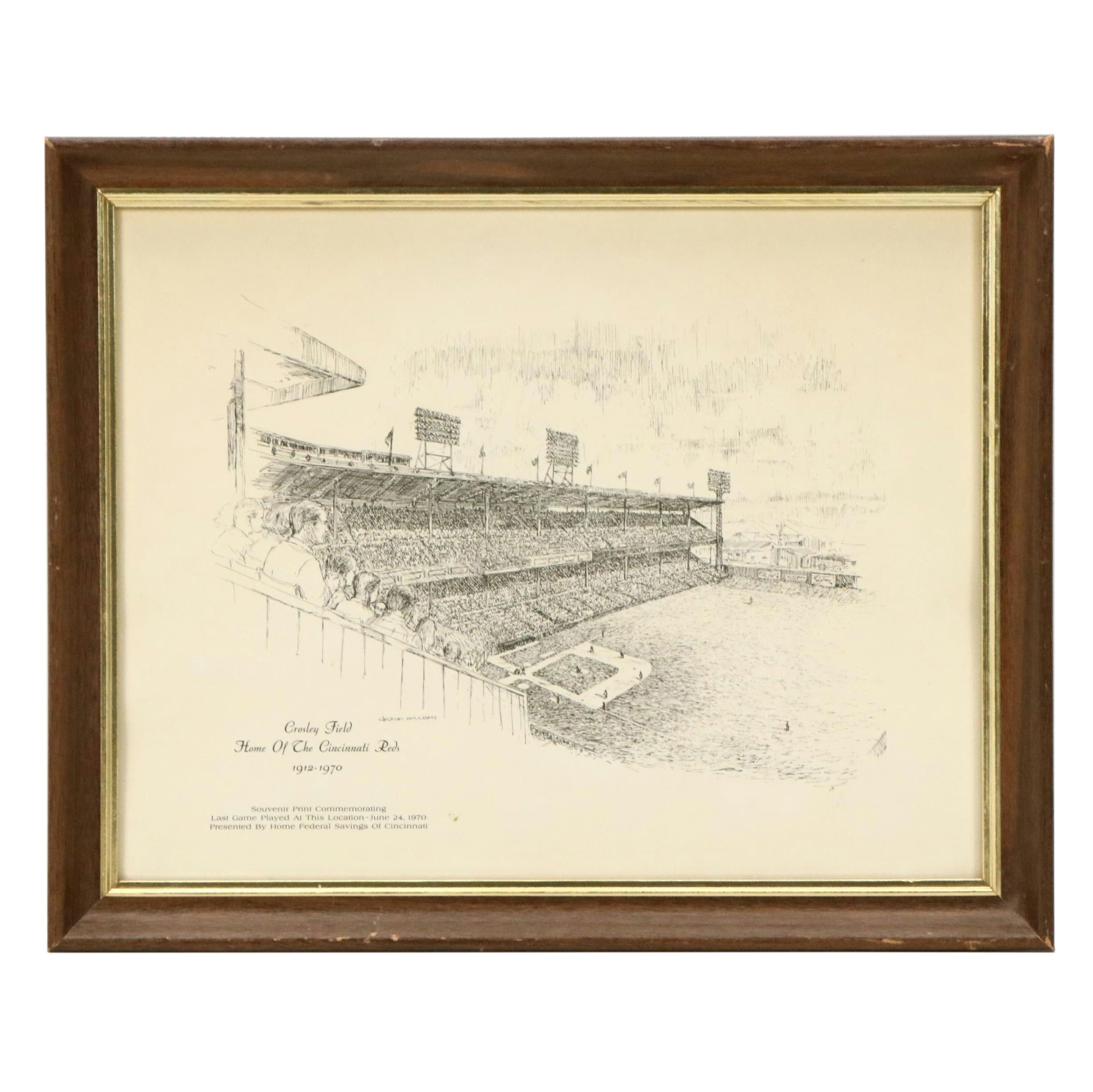 After George Williams Offset Lithograph "Crosley Field," 1970