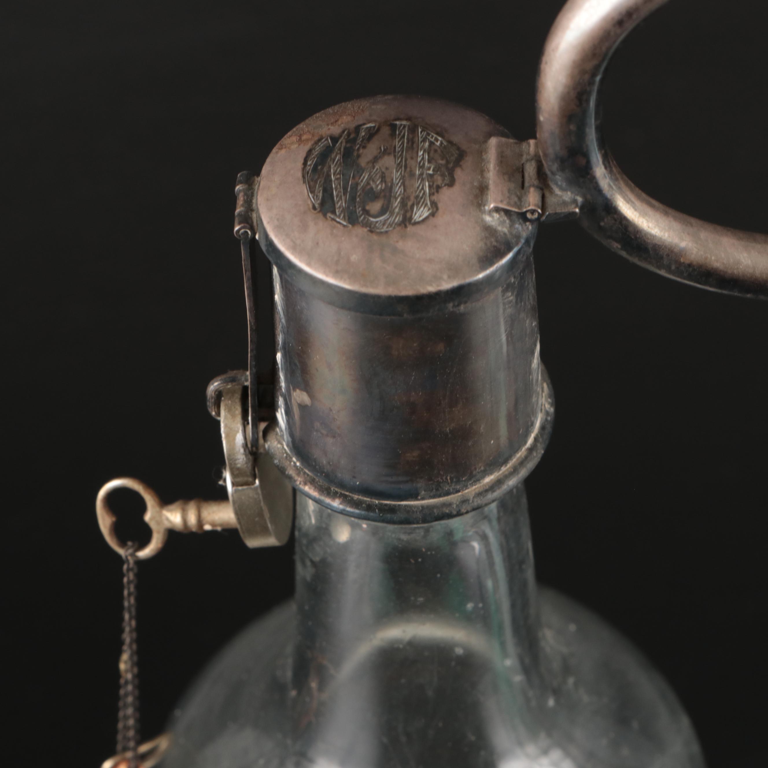 Pair of Hobbyist Hand-Painted Bottles with Locking Metal Caddy, 1940