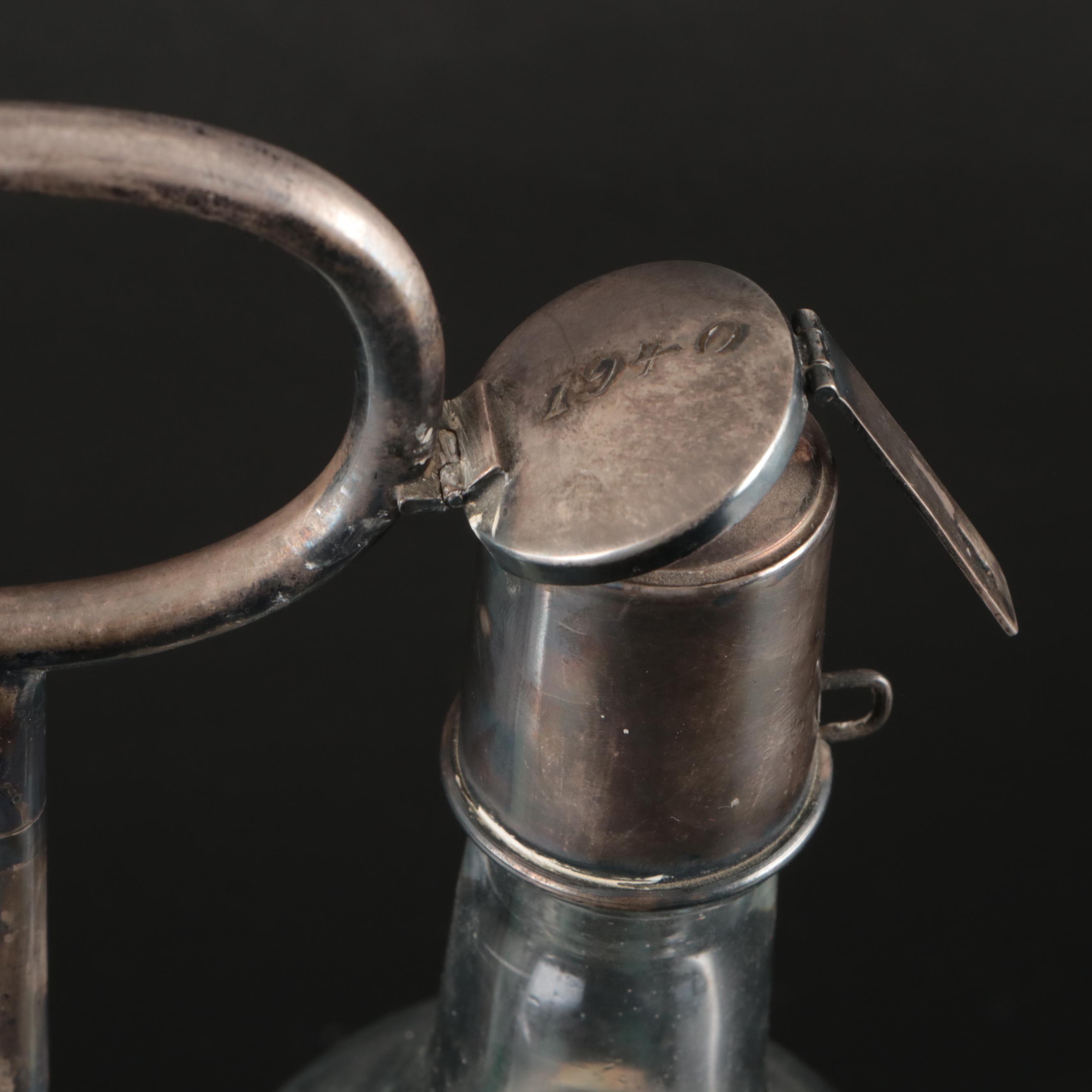Pair of Hobbyist Hand-Painted Bottles with Locking Metal Caddy, 1940