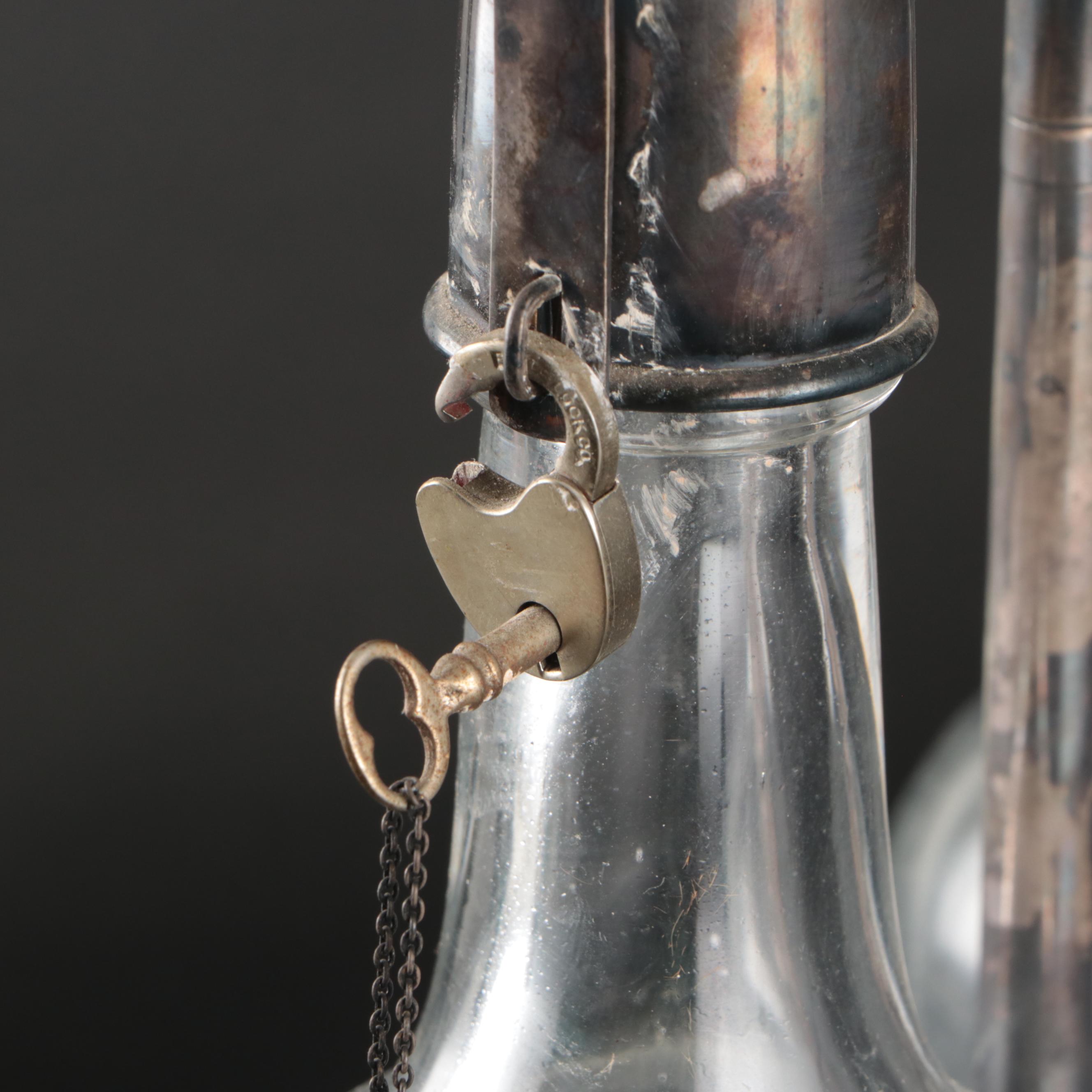 Pair of Hobbyist Hand-Painted Bottles with Locking Metal Caddy, 1940