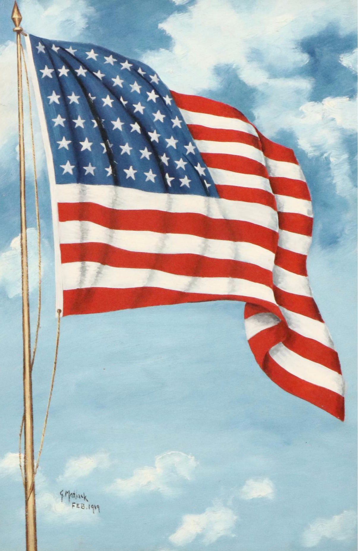 G. Matlack Patriotic Oil Painting of American Flag, 1919