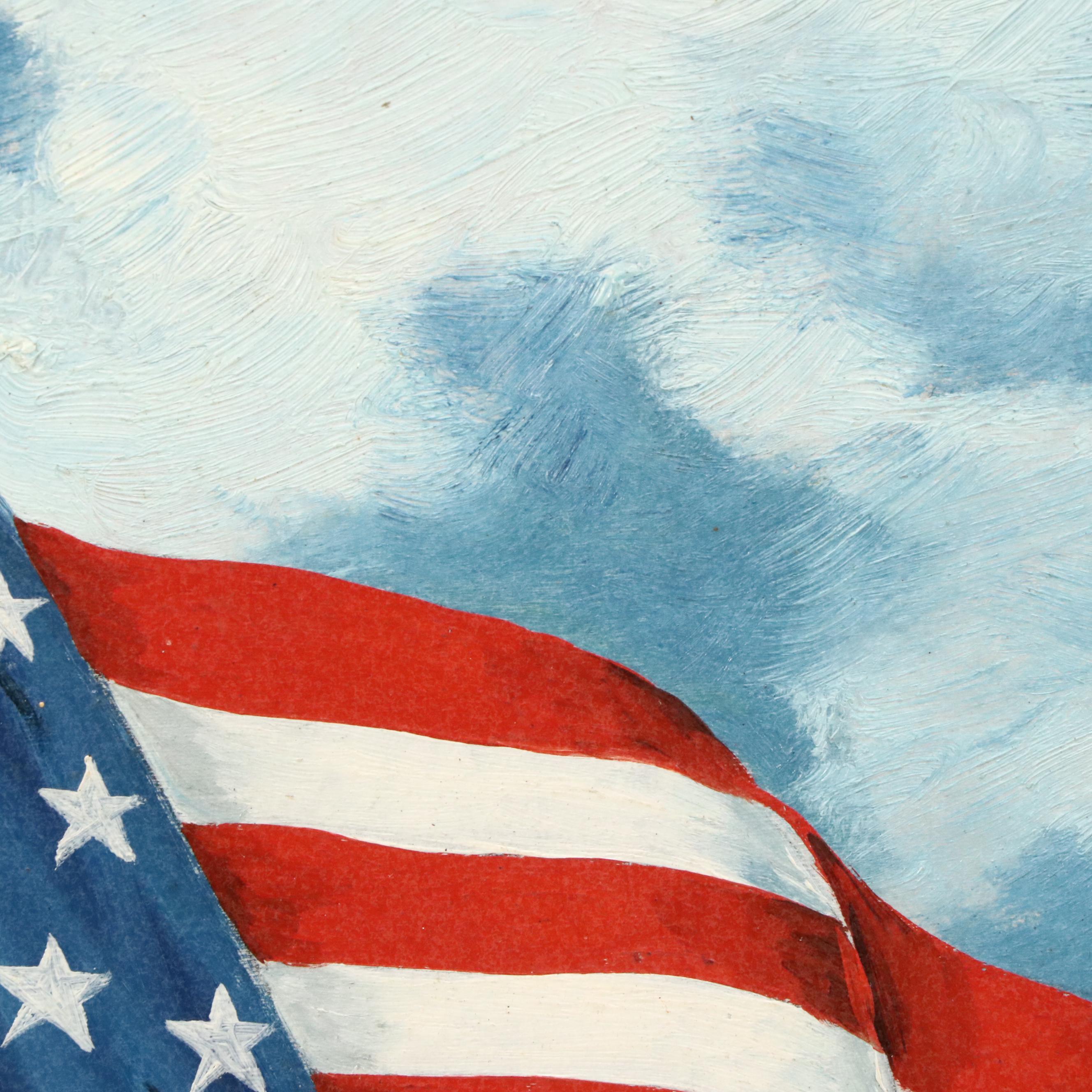 G. Matlack Patriotic Oil Painting of American Flag, 1919