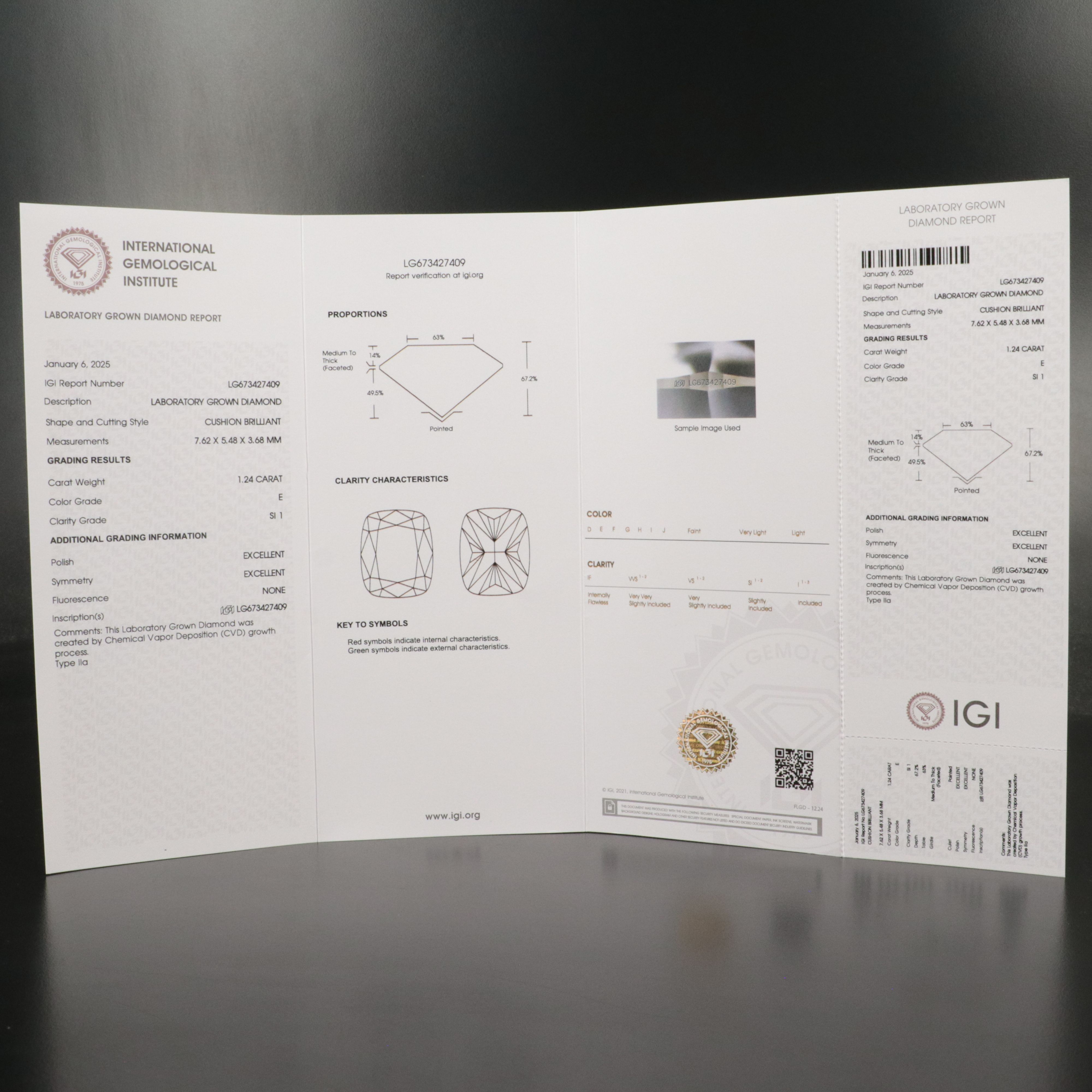 Loose 1.24 CT Lab Grown Diamond with IGI Report