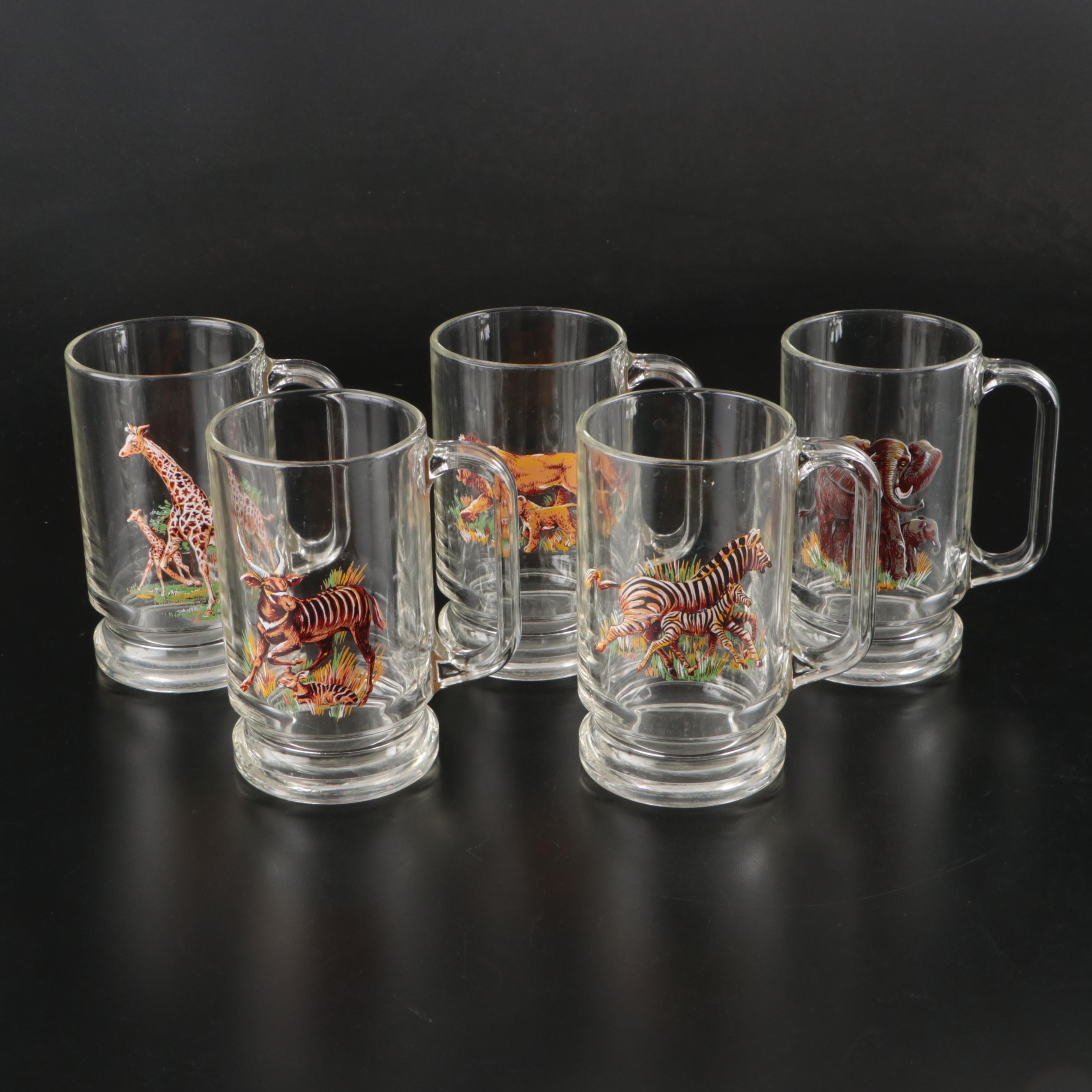 Glass Safari Animal Beer Mugs, Mid-20th Century