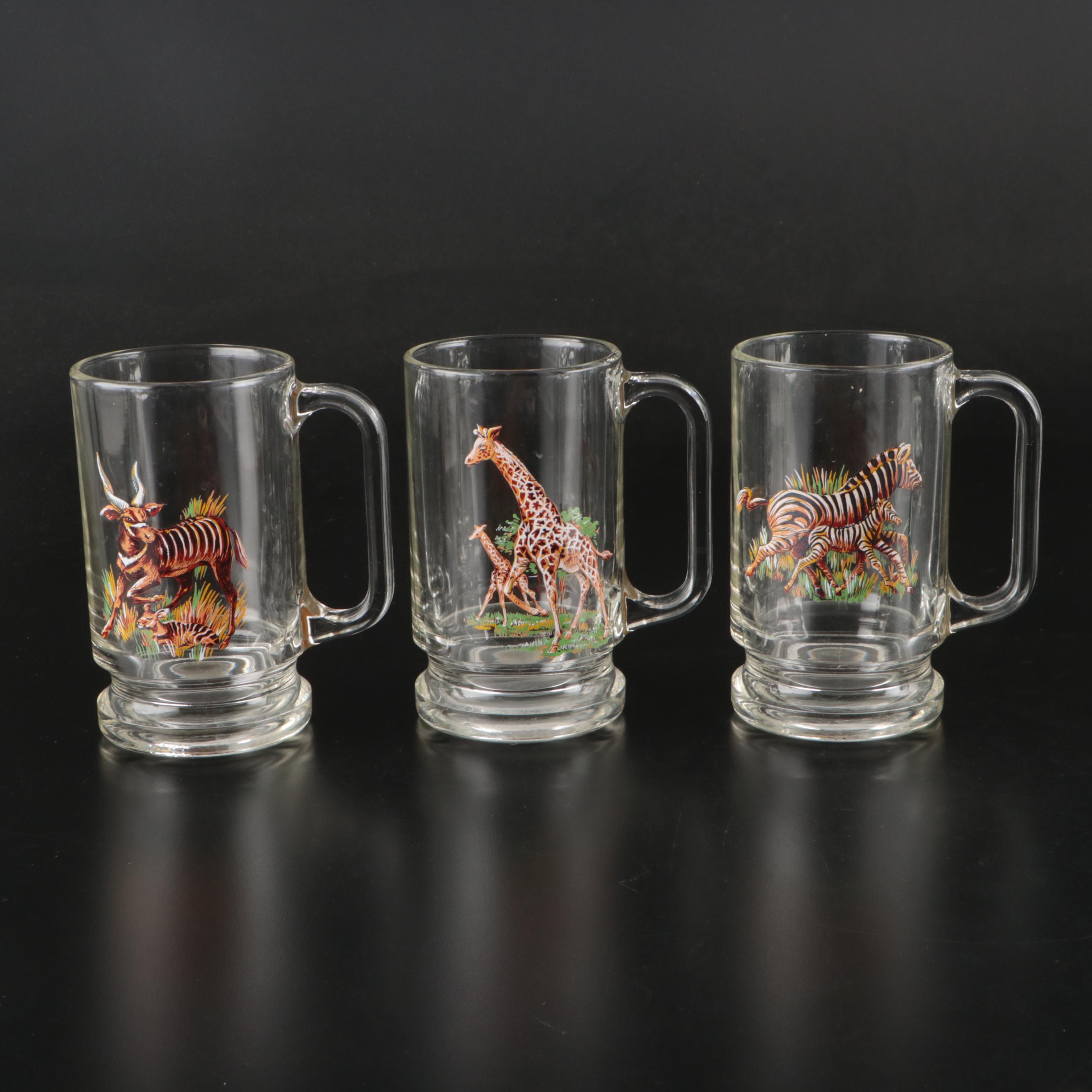 Glass Safari Animal Beer Mugs, Mid-20th Century