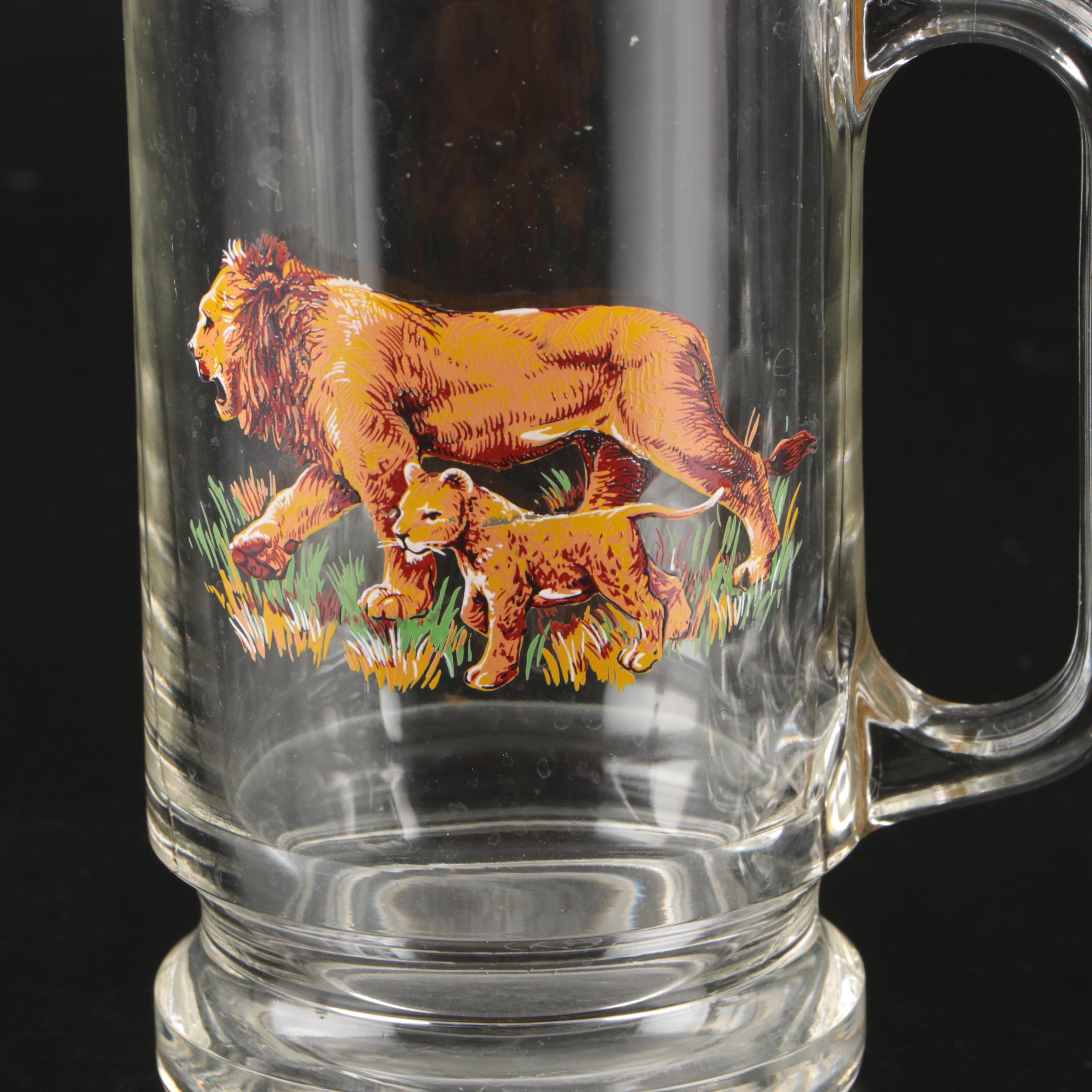Glass Safari Animal Beer Mugs, Mid-20th Century