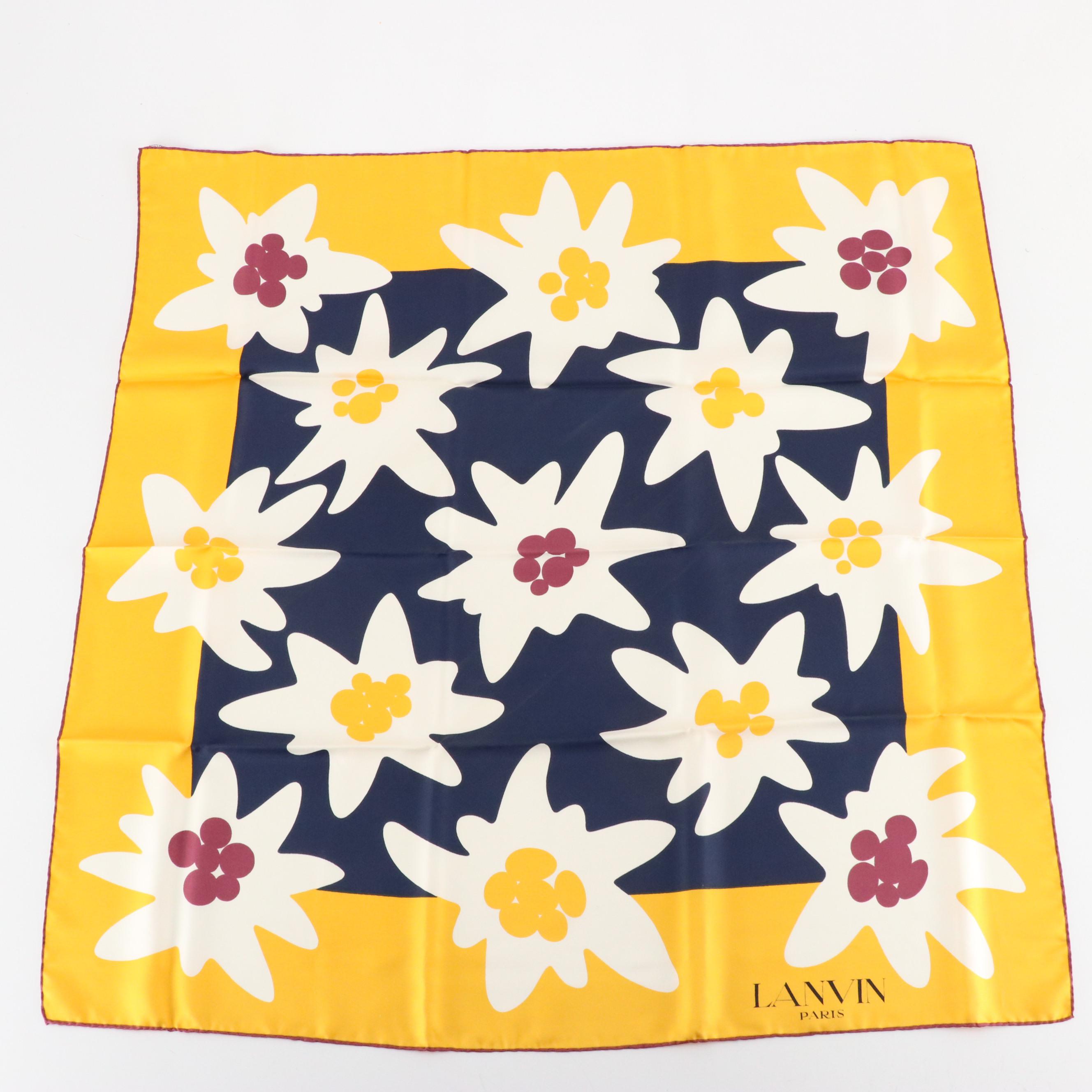Lanvin Abstract Floral Pattern Scarf in Silk Twill with Box