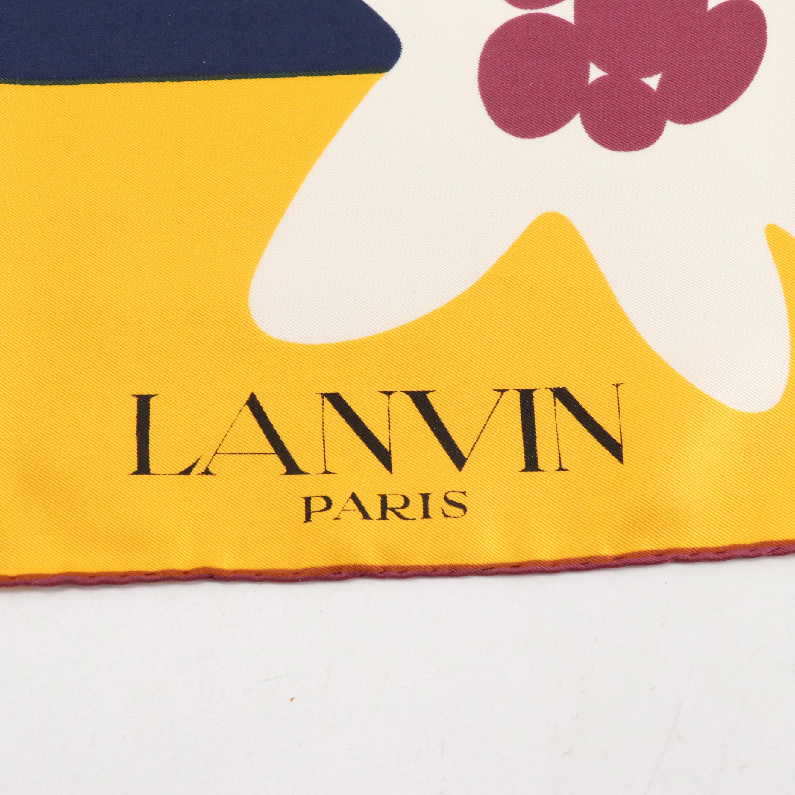 Lanvin Abstract Floral Pattern Scarf in Silk Twill with Box