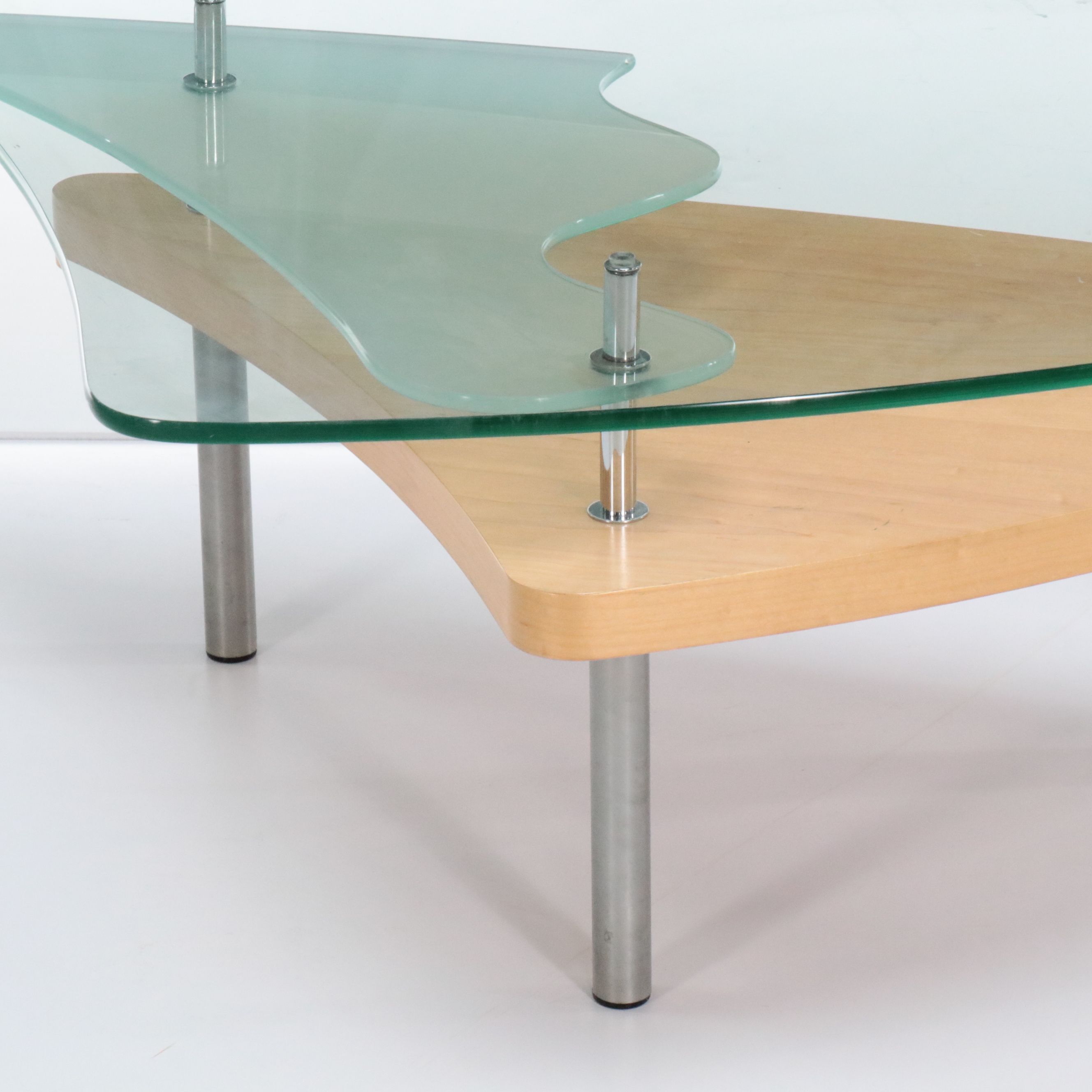 Modern Triangular Coffee Table with Glass Top