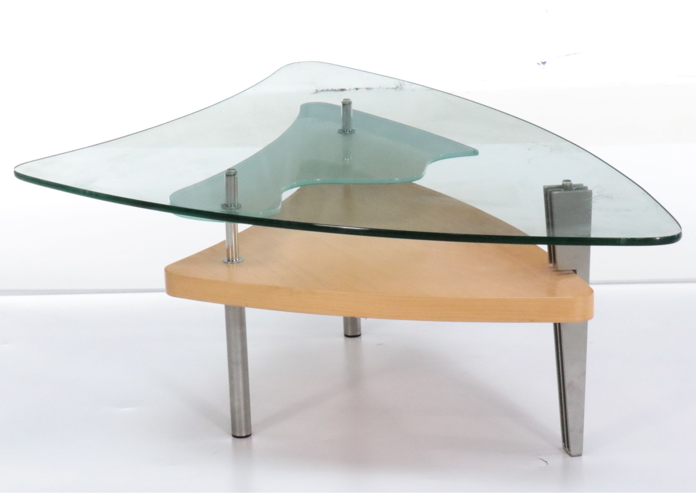 Modern Triangular Coffee Table with Glass Top
