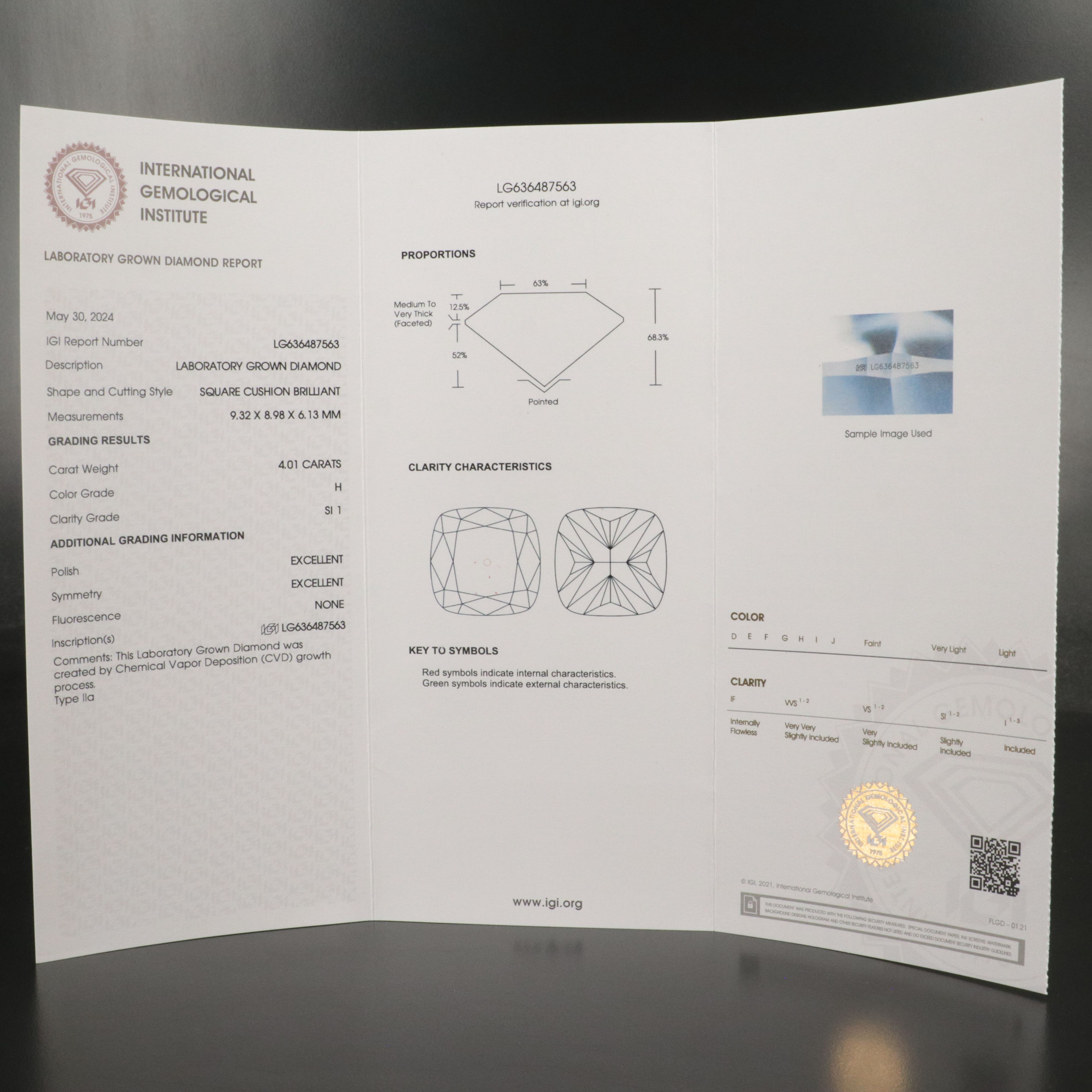 Loose 4.01 CT Lab Grown Diamond with IGI Report