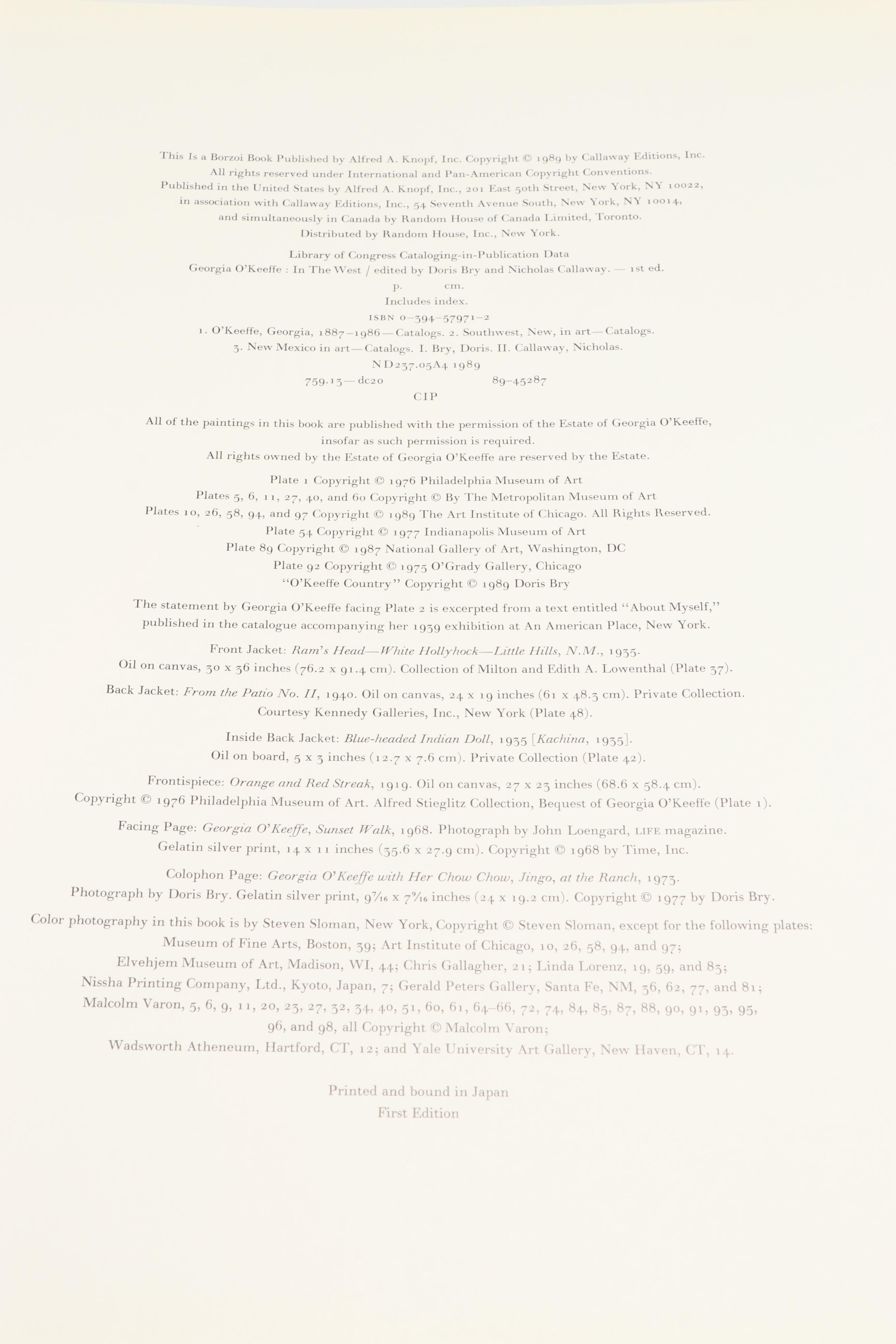 First Edition "Georgia O'Keeffe: In the West" Edited by Bry and Callaway, 1989