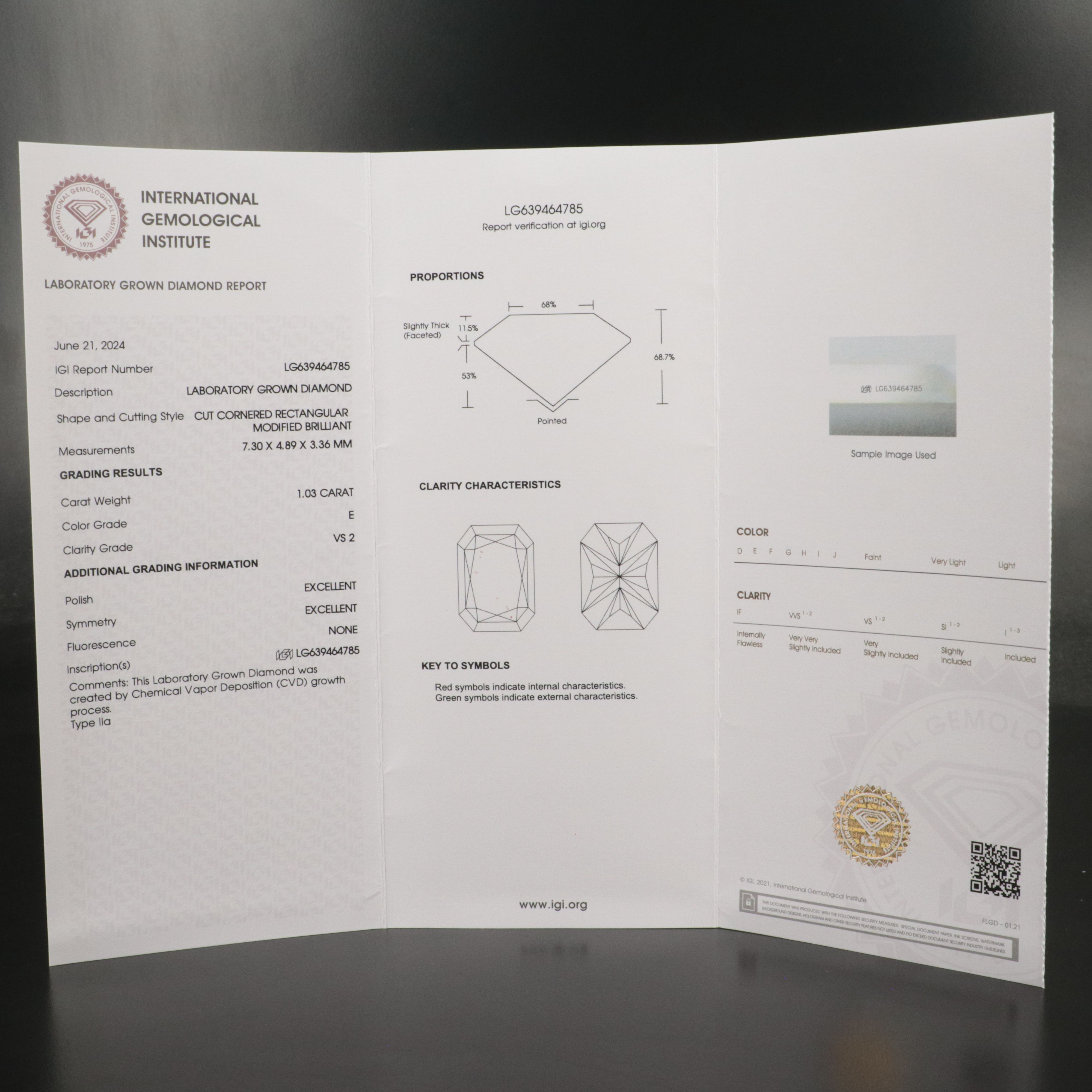 Loose 1.03 CT Lab Grown Diamond with IGI Report